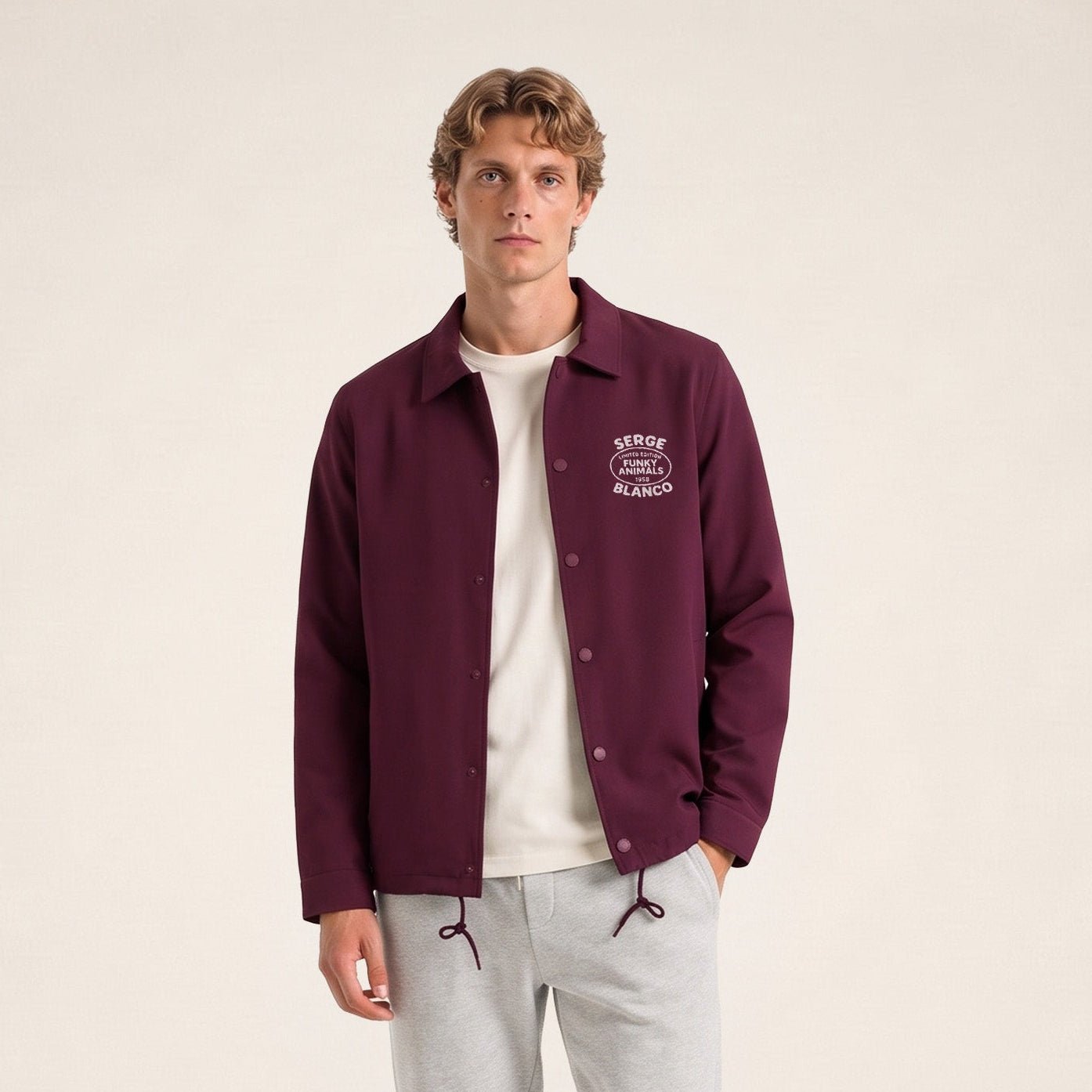 Wayne Funky Animals Wine Red Coach Jacket SERGE BLANCO Red