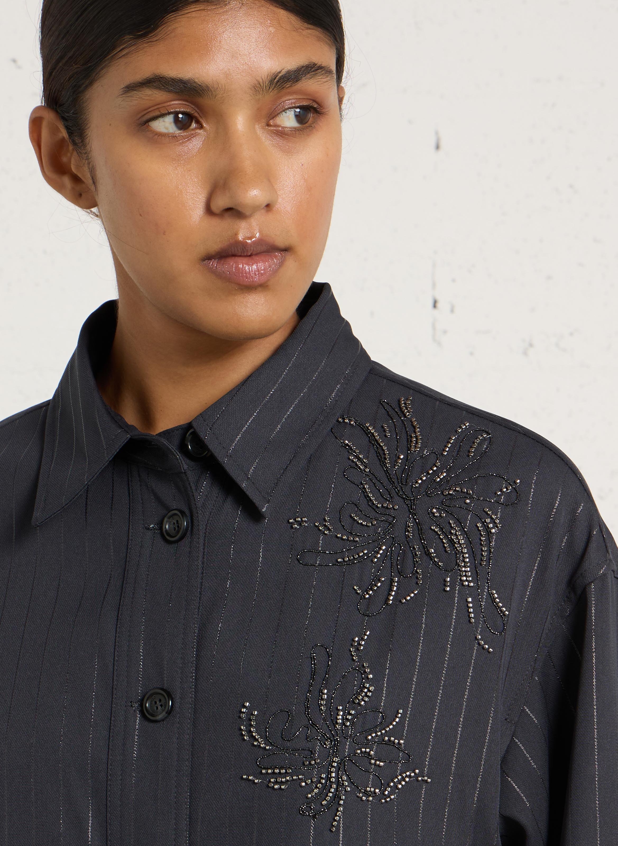 Veste courte à rayures et perles LIU JO Gris