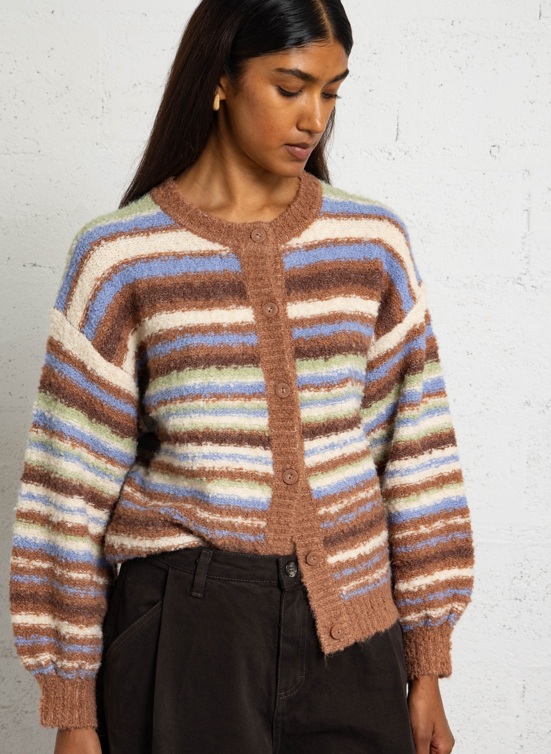 Gerader Rundhalsausschnitt gestreifter Cardigan BILLABONG Orange
