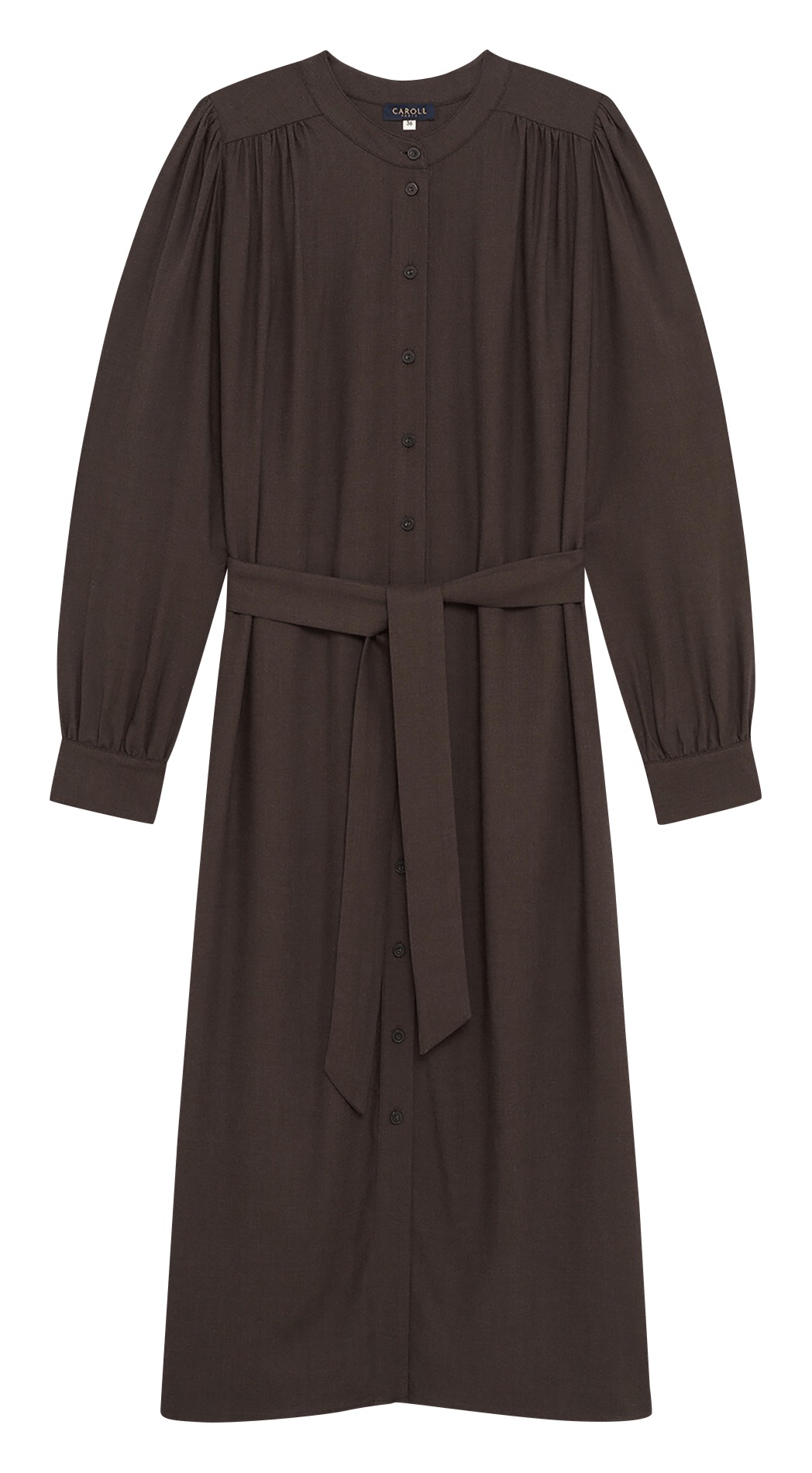 Robe midi ceinturée unie  CAROLL Marron