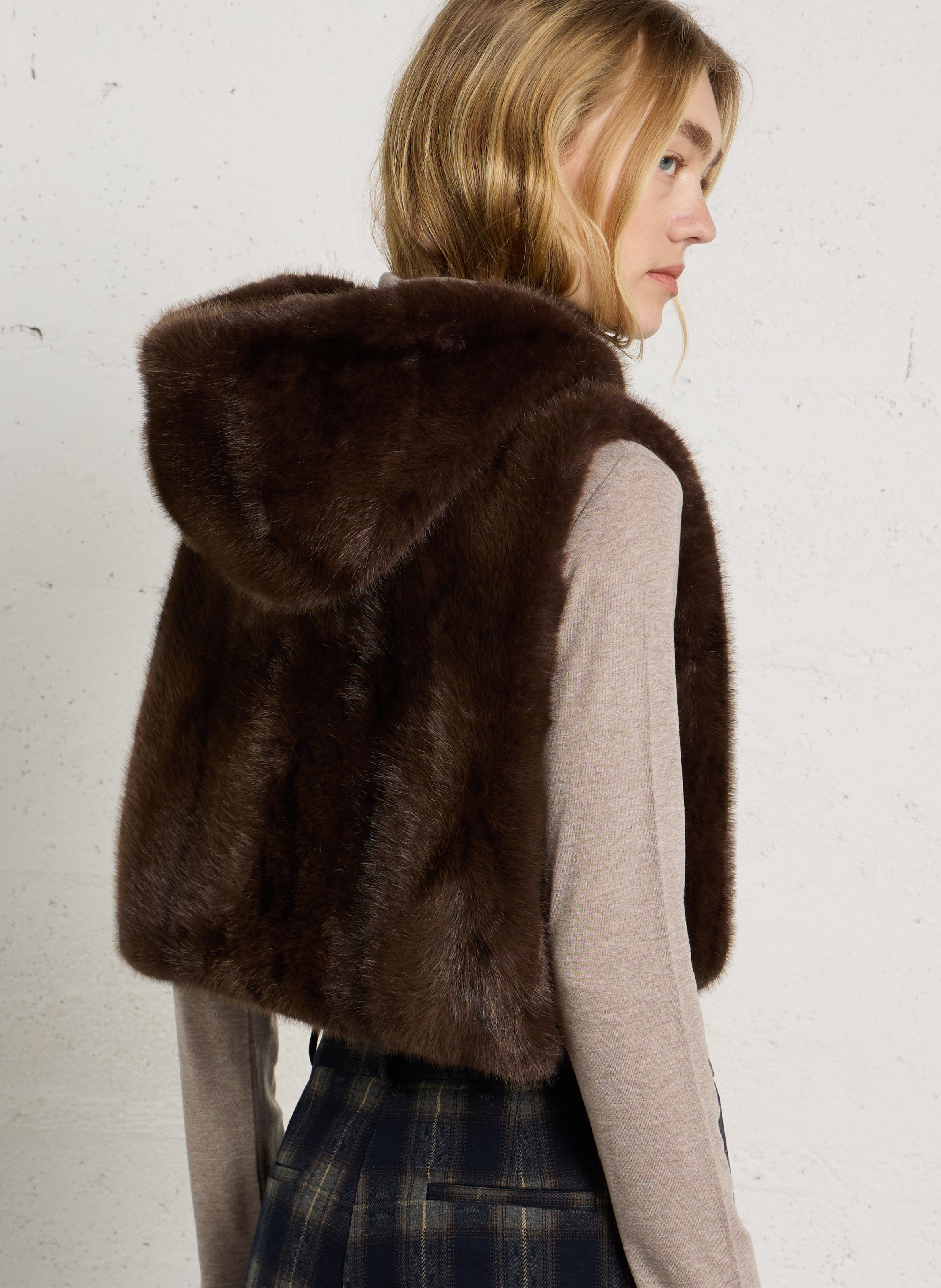 Zip-up hooded scarf MAISON 123 Brown