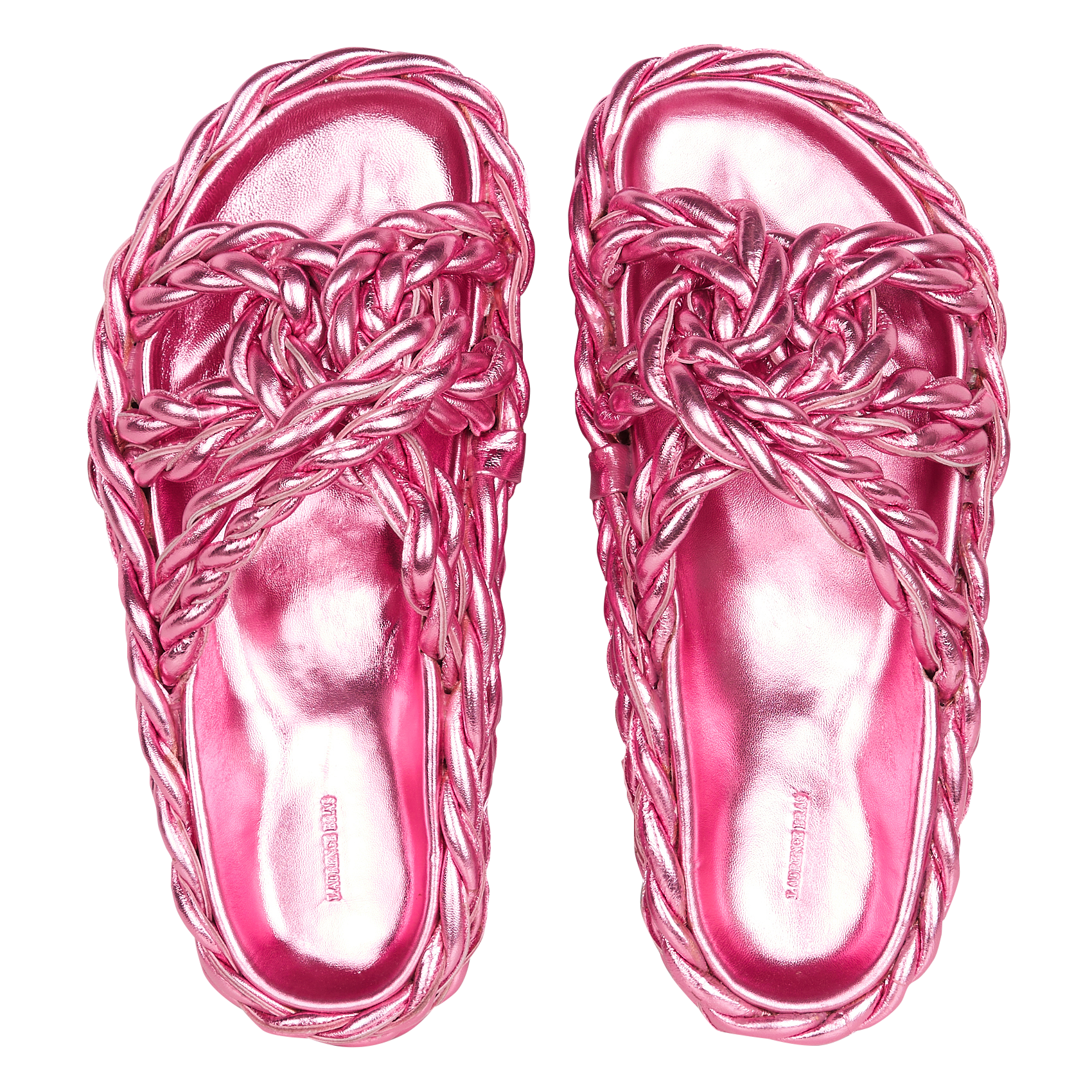 Platte sandalen van gevlochten metallic leer LAURENCE BRAS Roze