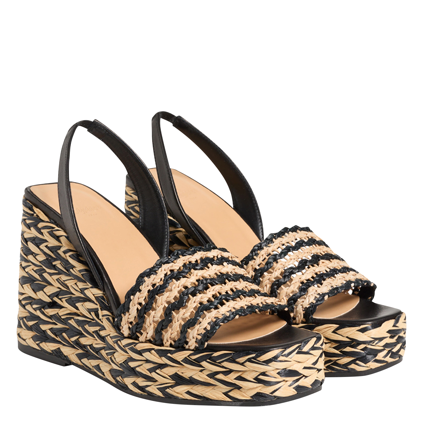 Sandalen met sleehak - deels van raffia CASTANER Veelkleurig