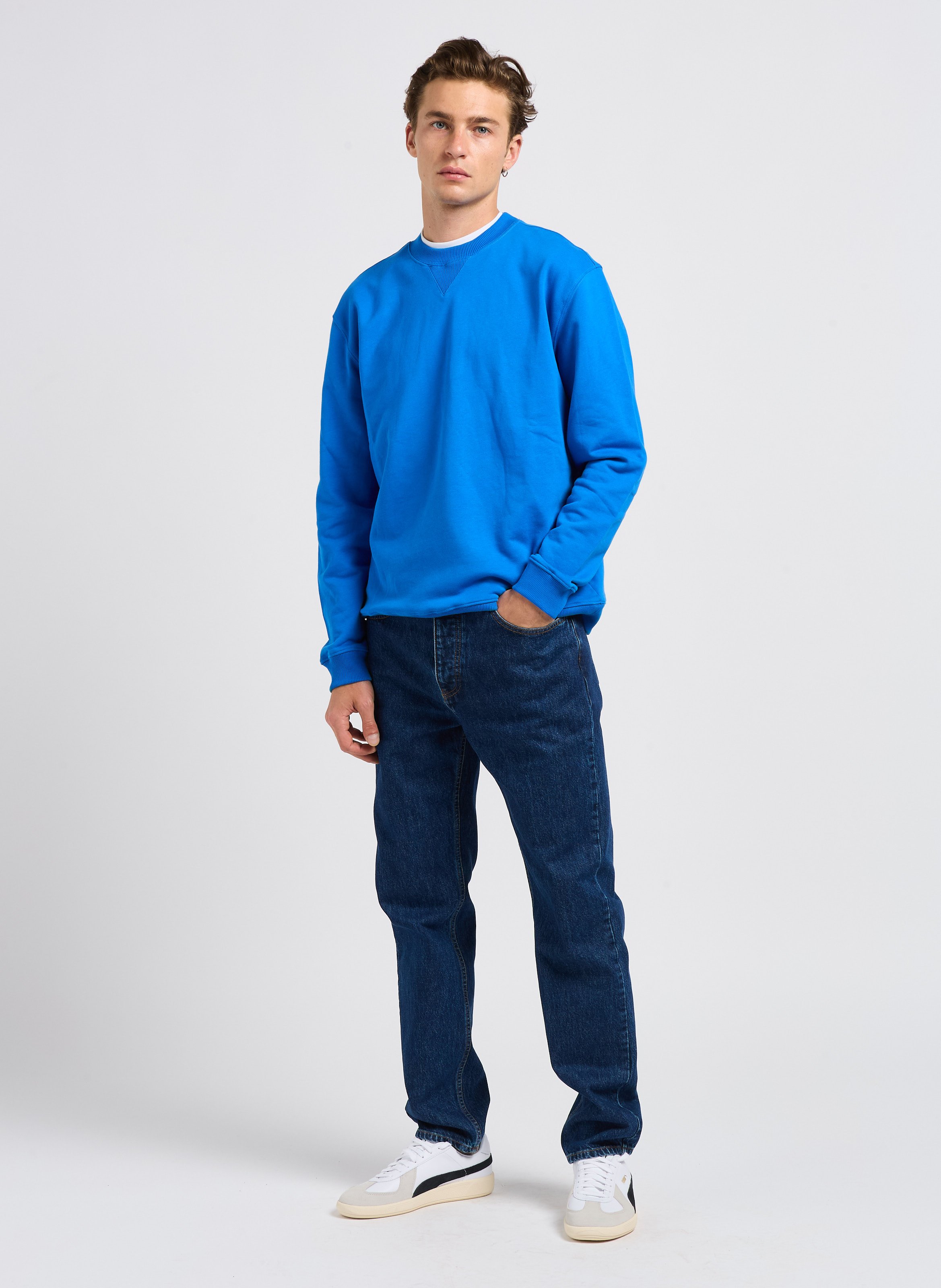 Straight slim-fit stretch cotton pants SAISON 1865 Blue