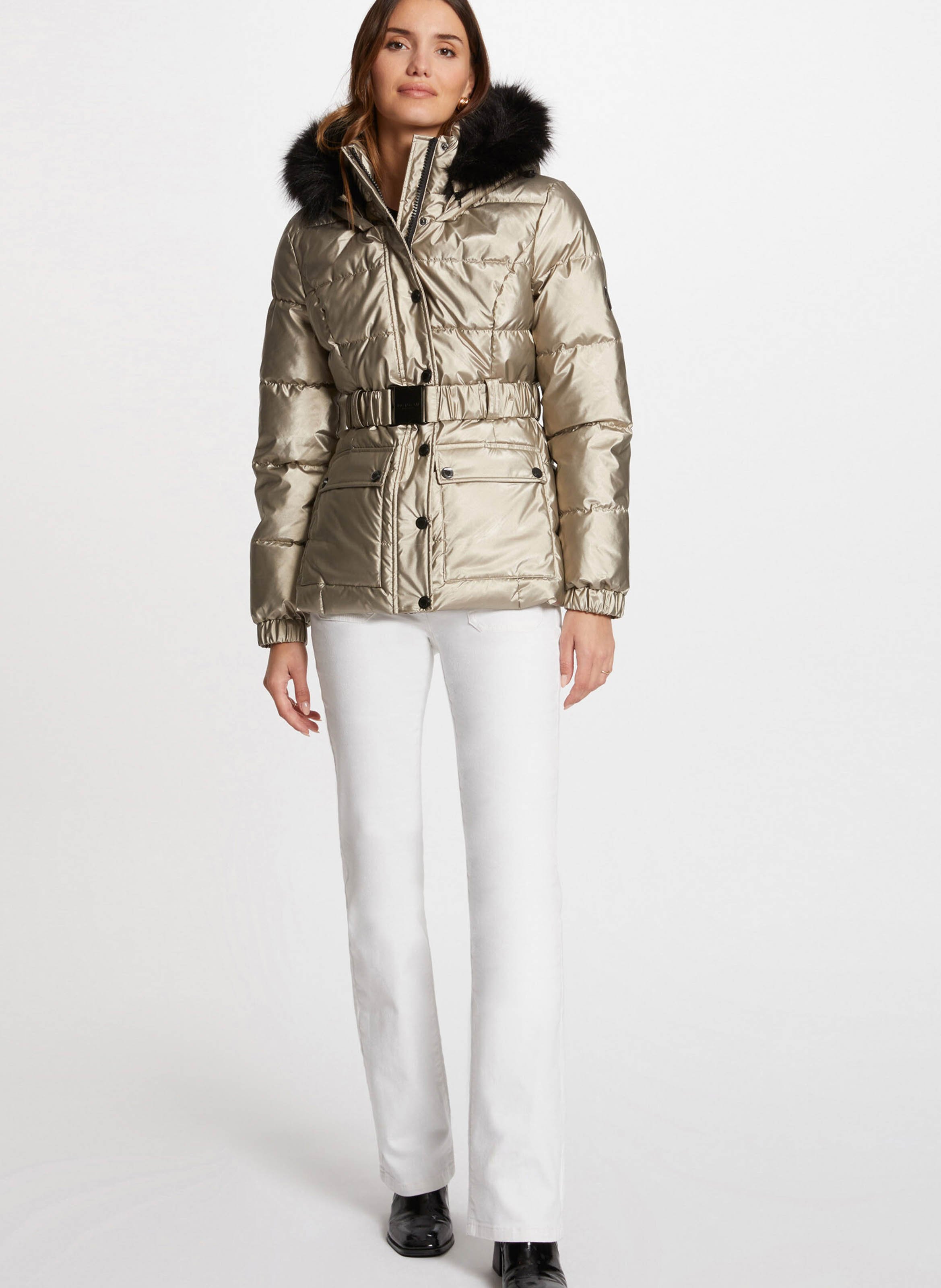 Metallische Daunenjacke mit Kapuze Gelb