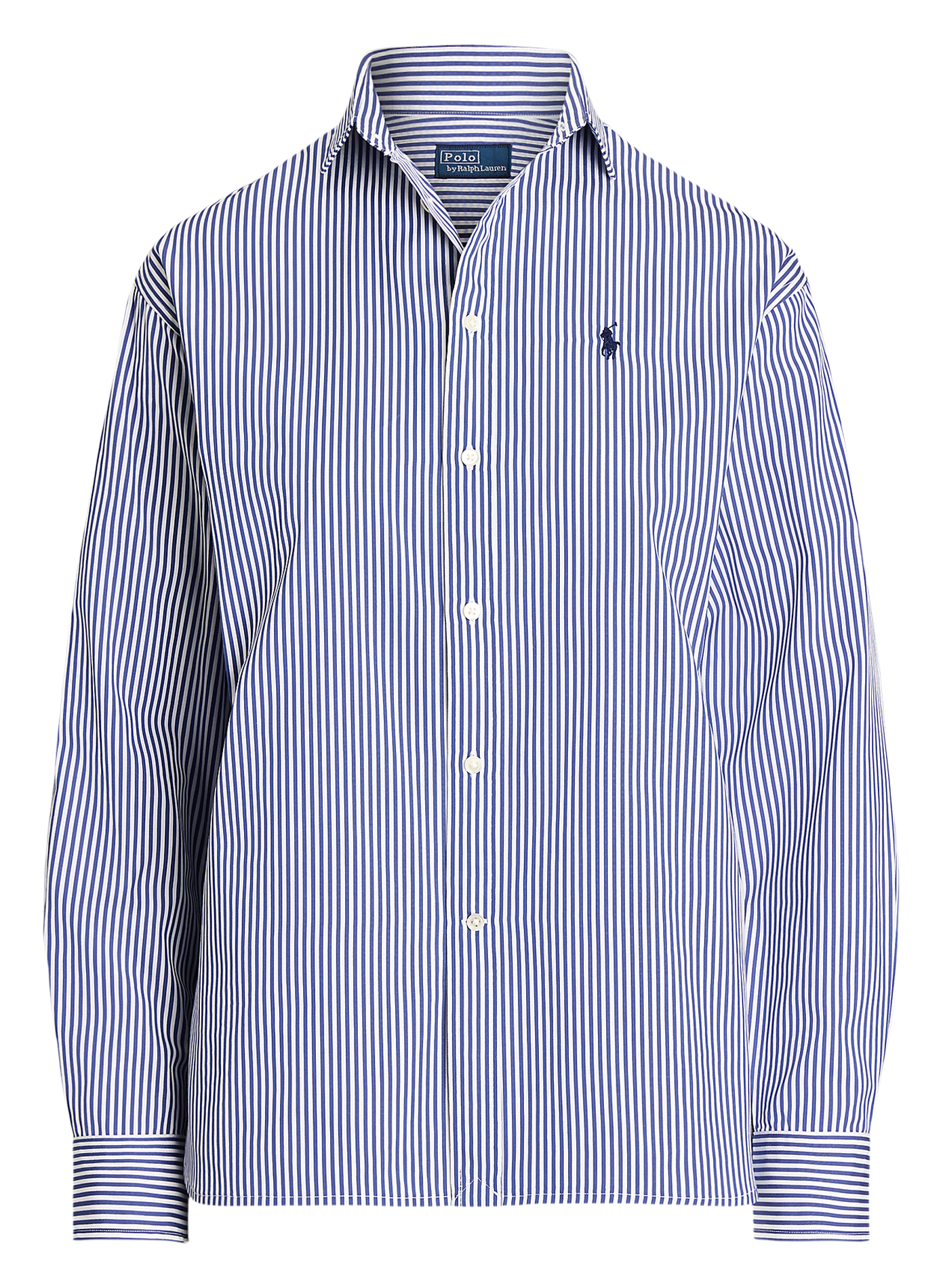 Chemise droite col polo en coton rayé Bleu