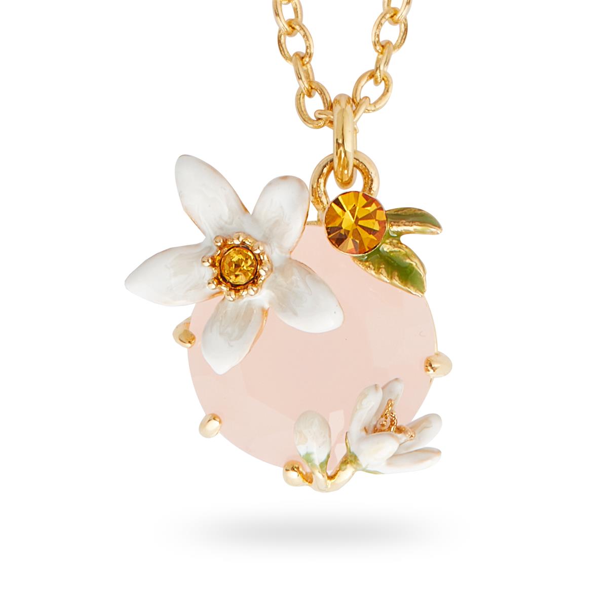 Collier pendentif fleurs d'oranger et verre facetté LES NEREIDES Rose