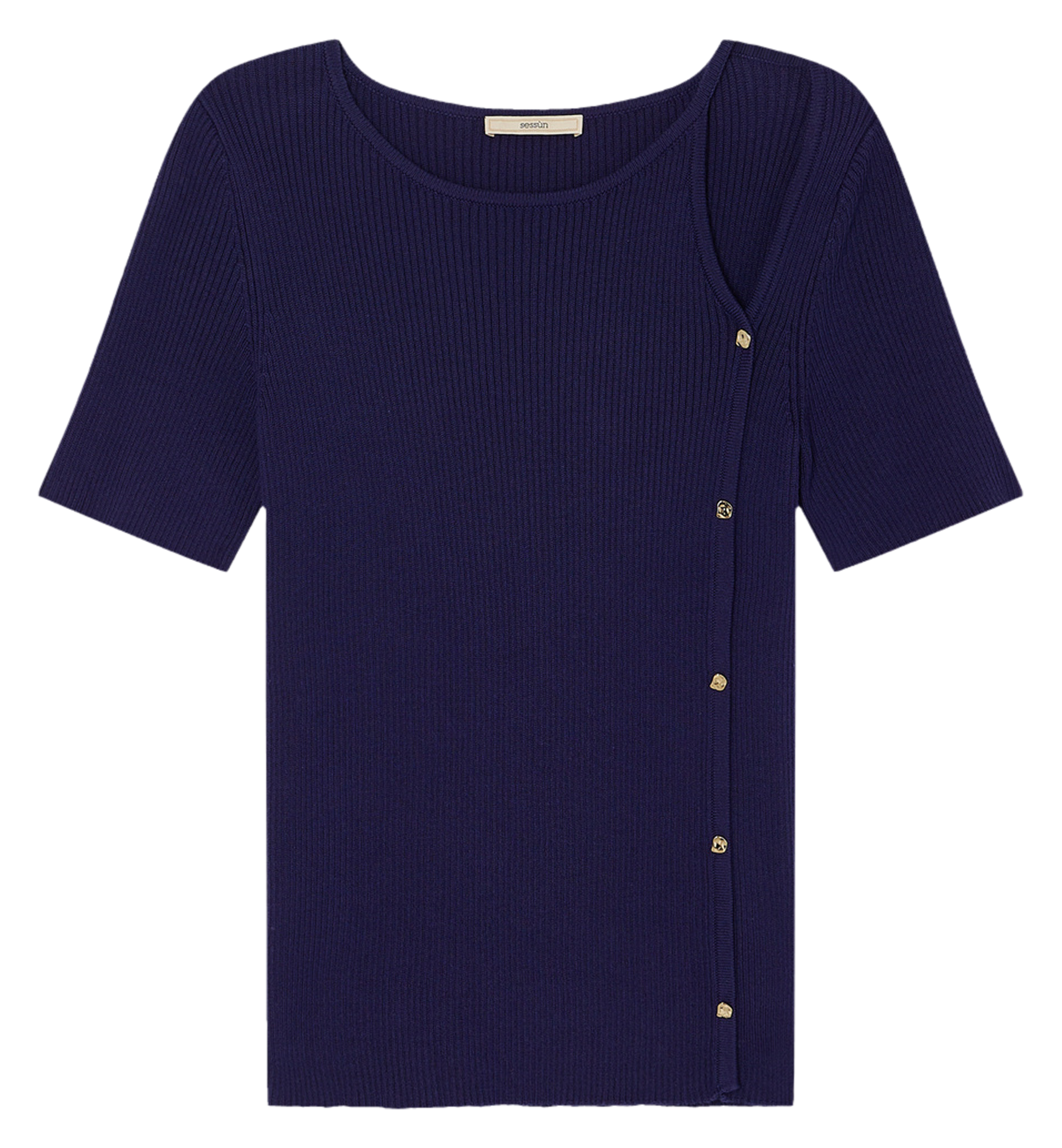 Pull moulant col rond en coton SESSUN Bleu