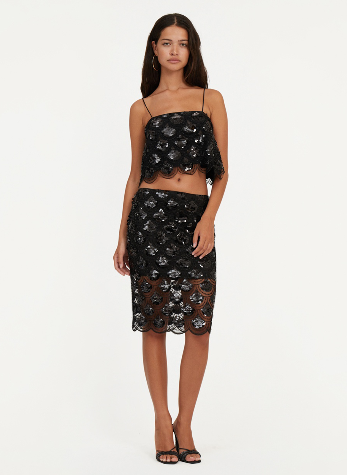 Sequined embroidered crop top ROTATE Black