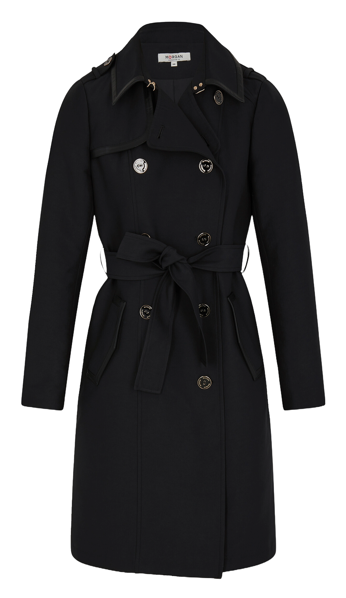 Mid-Length belted trench coat Noir m Morgan Women Place des