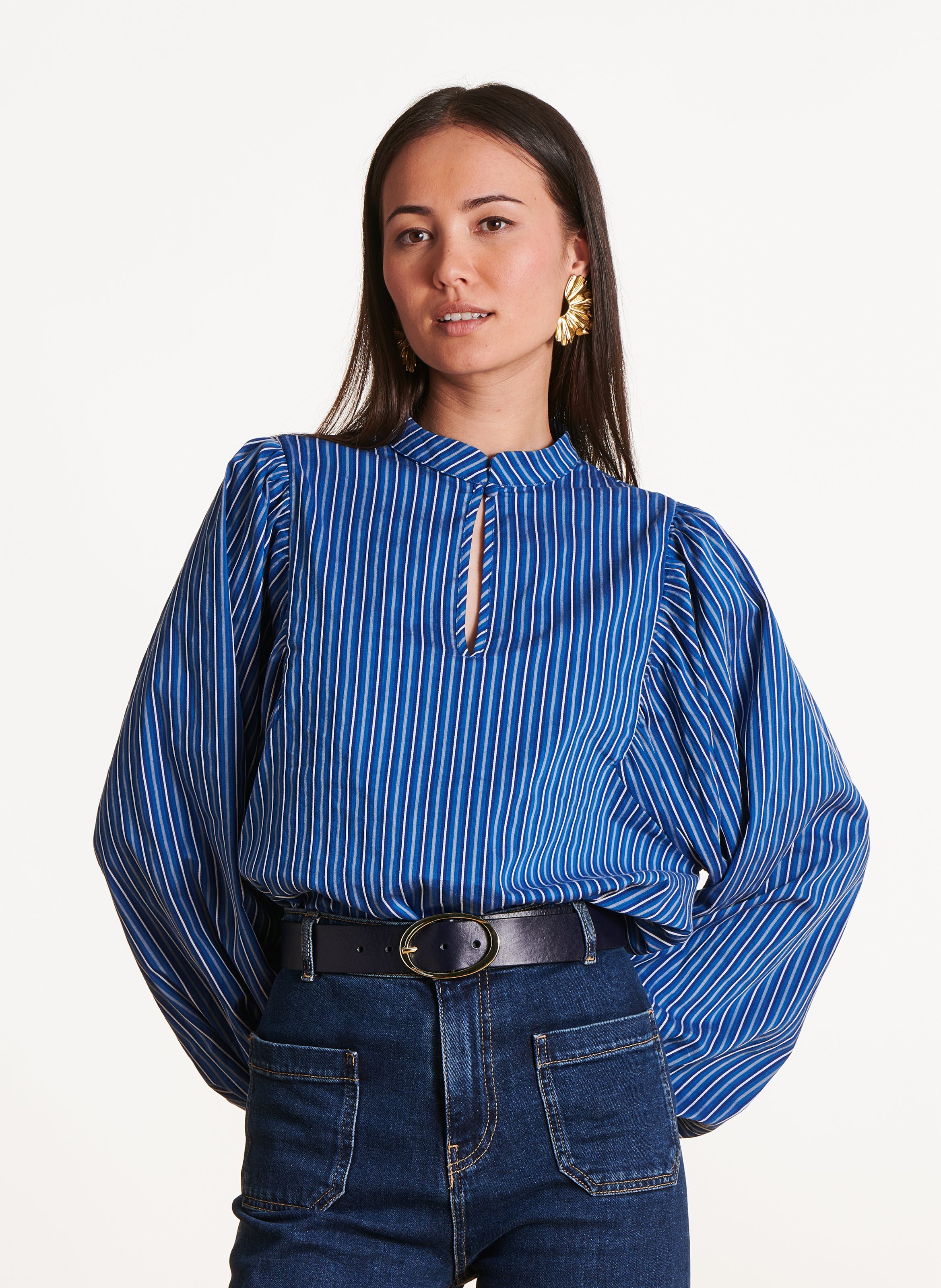 Top droit en coton mélangé rayé LA FEE MARABOUTEE Bleu