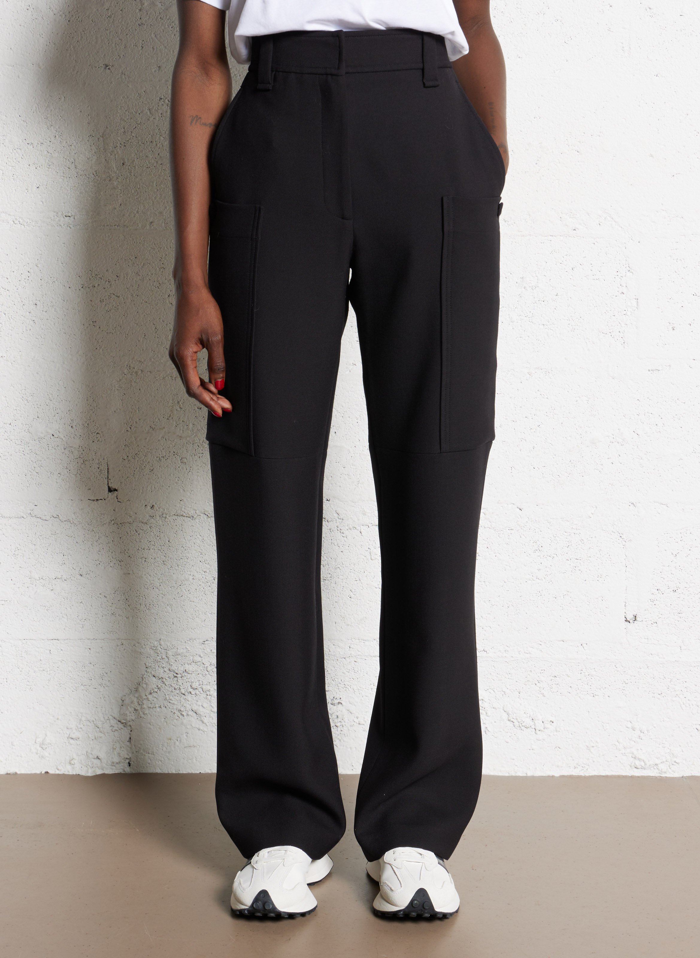 Pantalon large taille haute en laine mélangée MARGAUX LONNBERG Noir