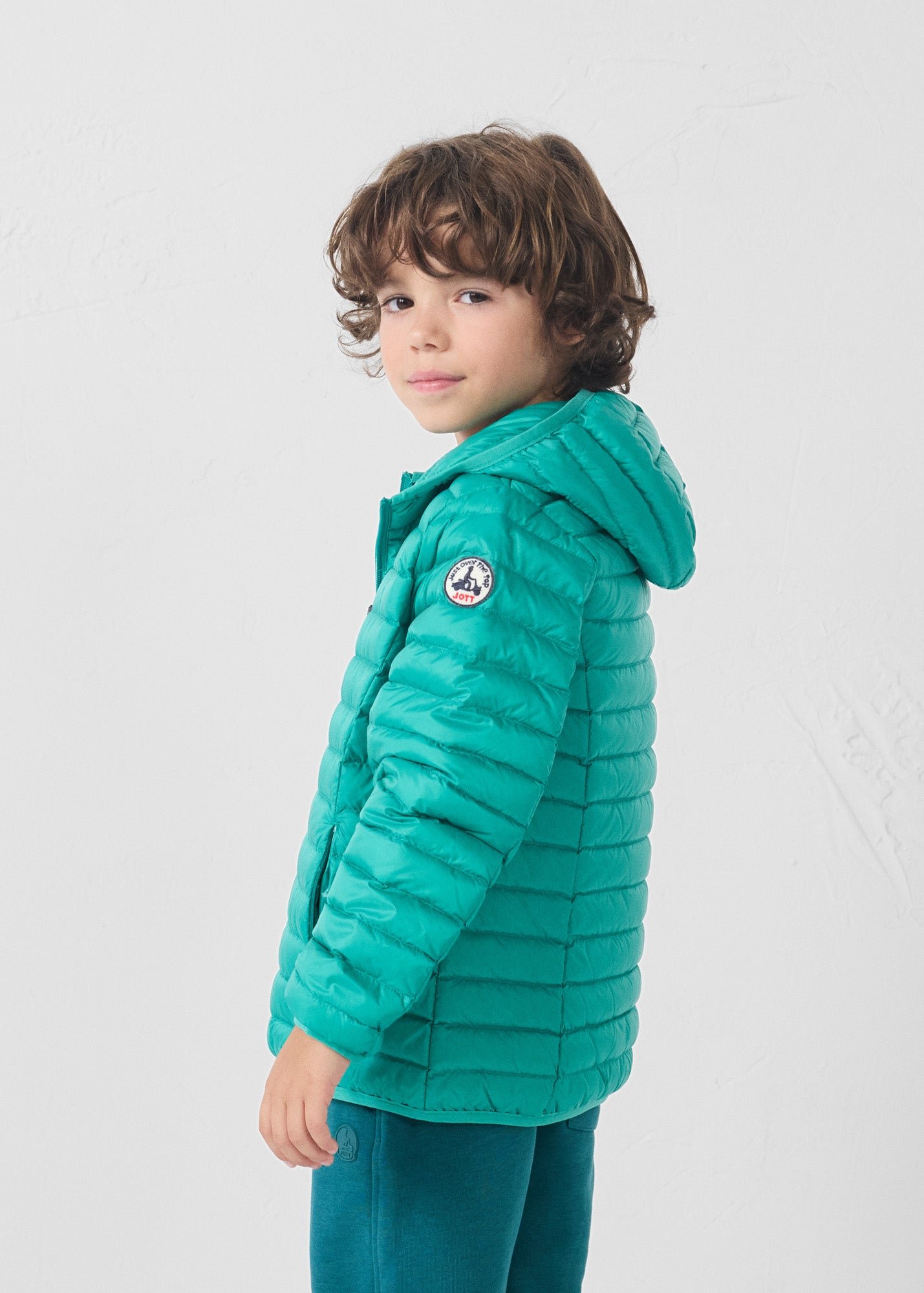 Hugo lightweight hooded child's puffer coat JOTT Green