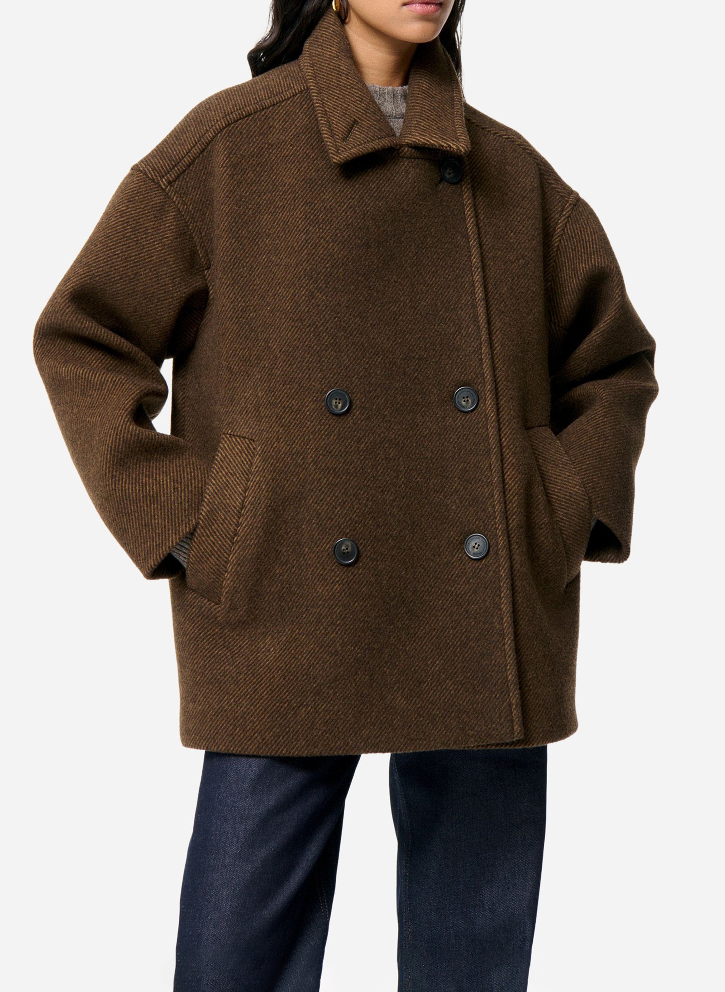 Wijde jas met opstaande kraag - wolblend VANESSA BRUNO Bruin