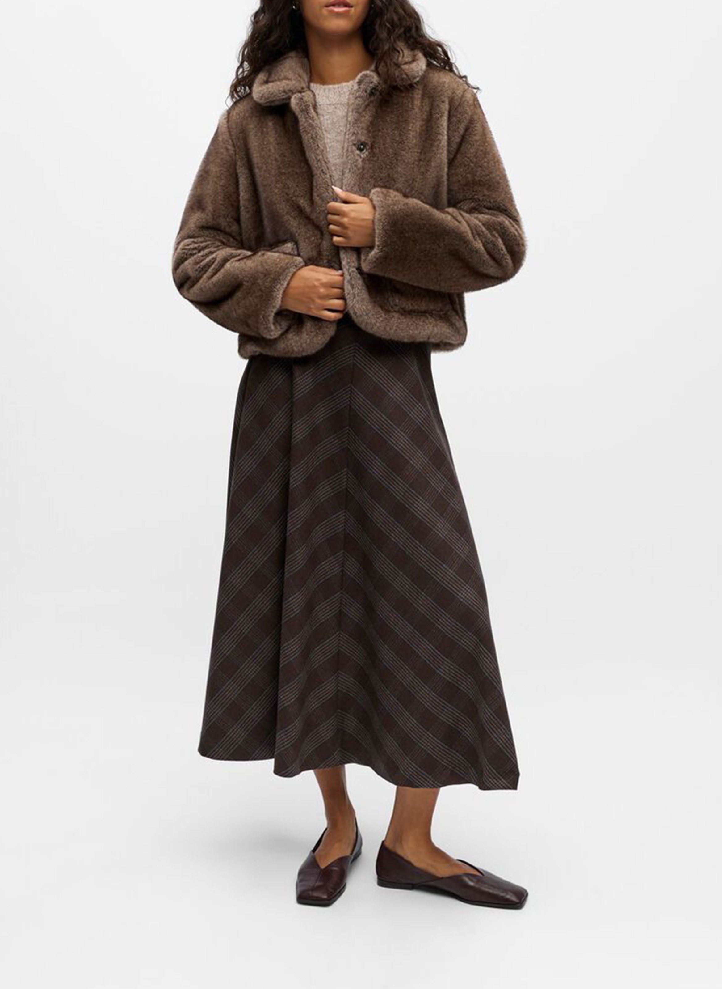 Manteau droit col classique en fourrure synthétique OBJECT Marron