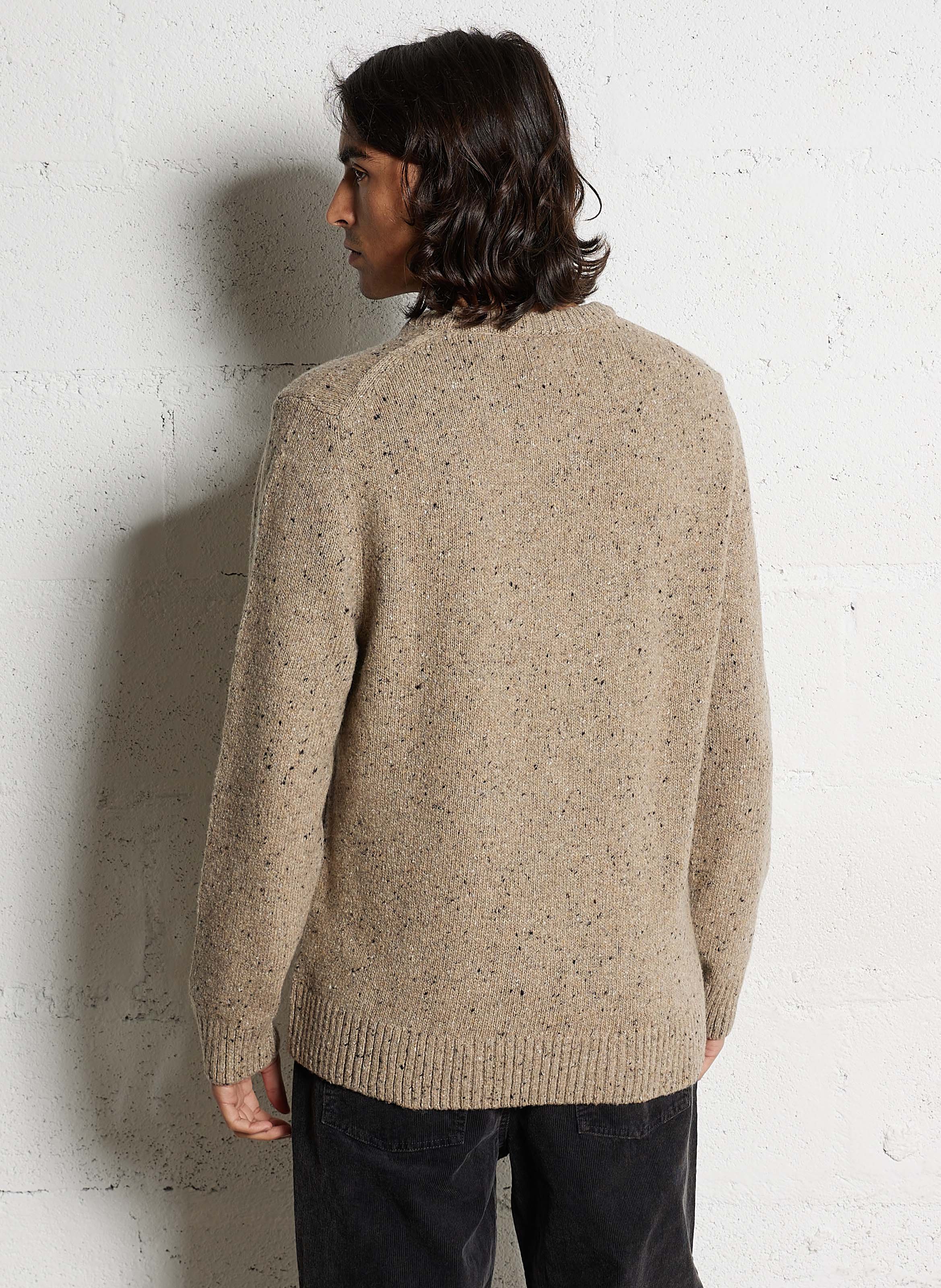 Straight round neck marled wool blend sweater GANT Beige