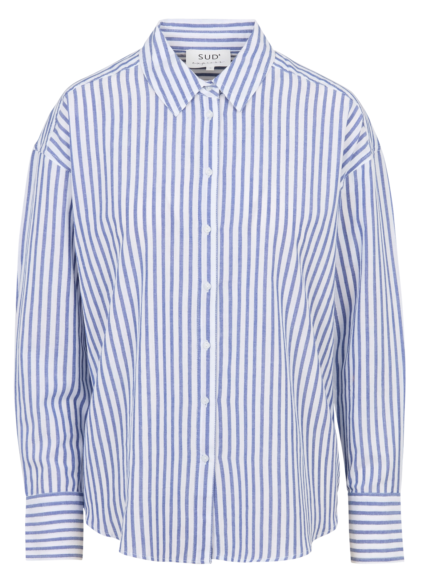 Wijdvallende klassieke gestreepte blouse van metallic katoen SUD EXPRESS Blauw