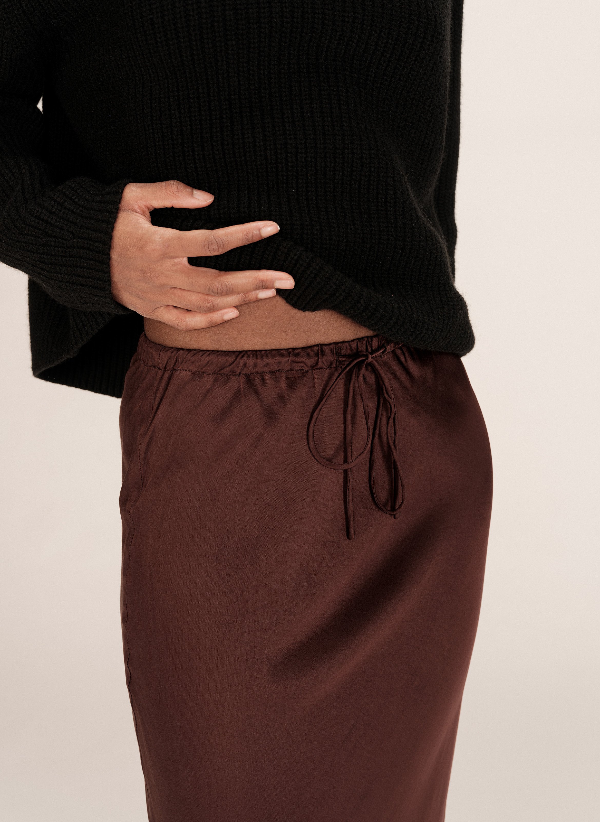 Long flared satin skirt GRACE ET MILA Brown