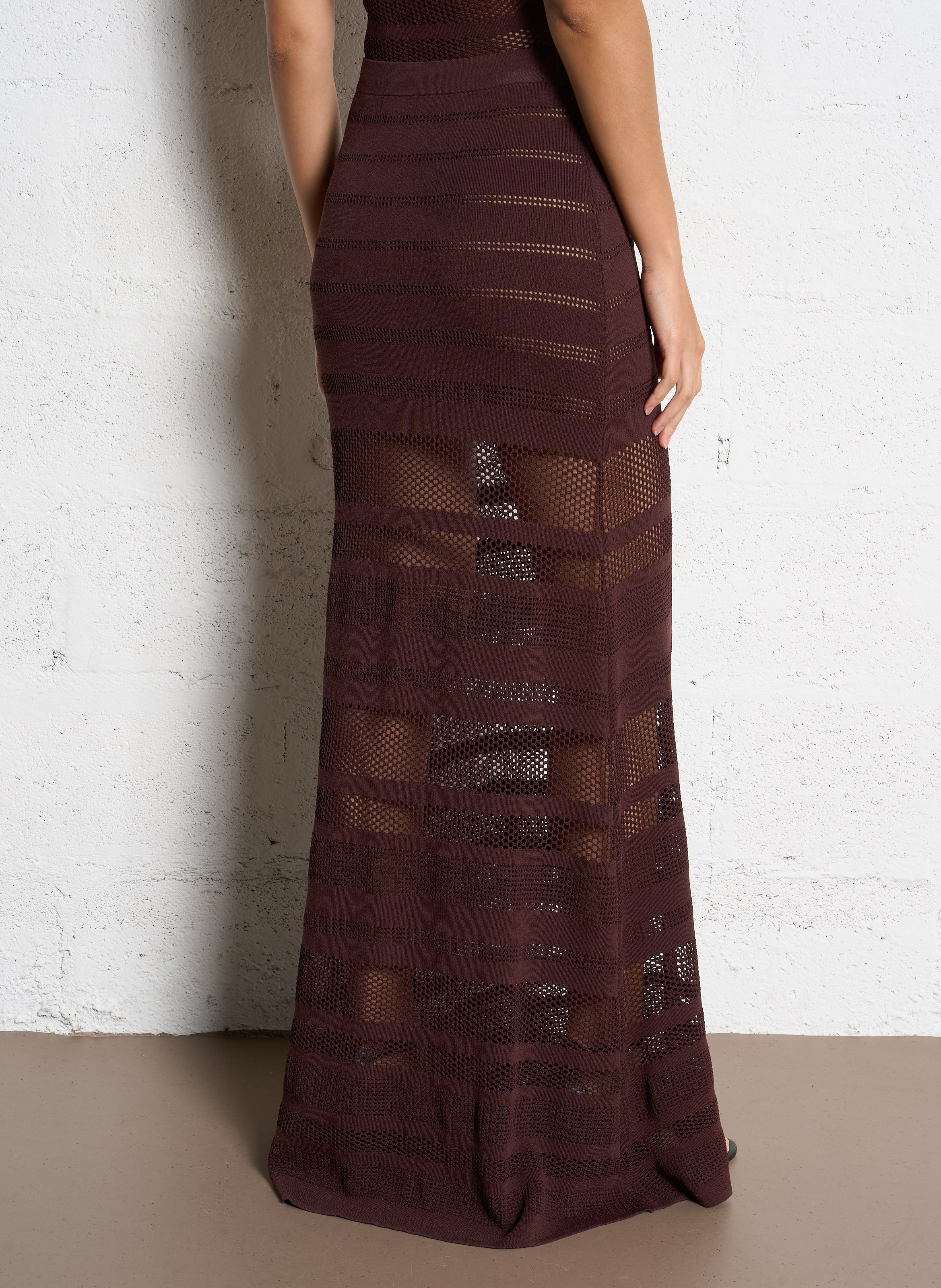 Weite lange durchbrochene einfarbige Rock SUNCOO Braun