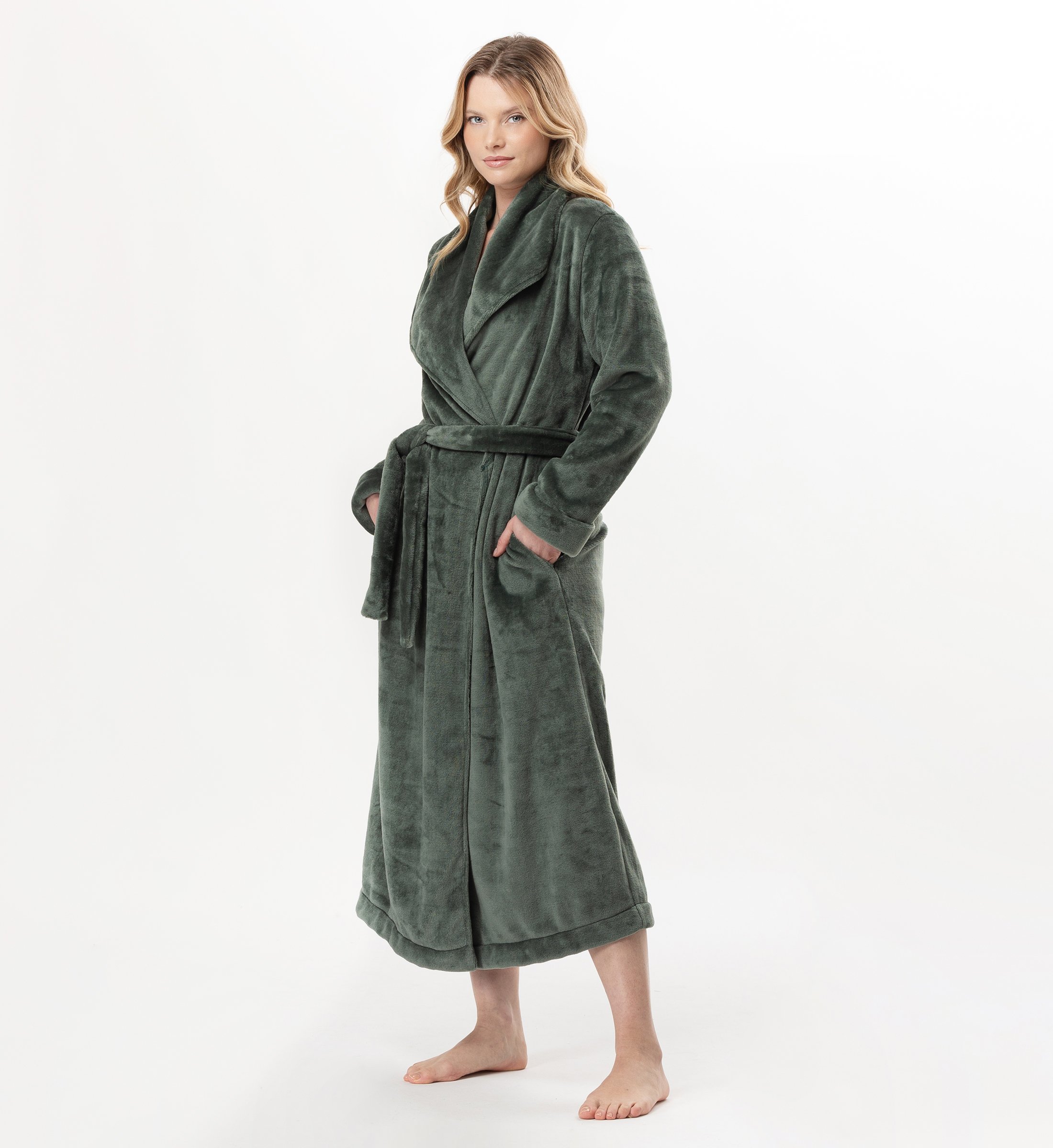 Long plush flannel wrap robe LE CHAT Green
