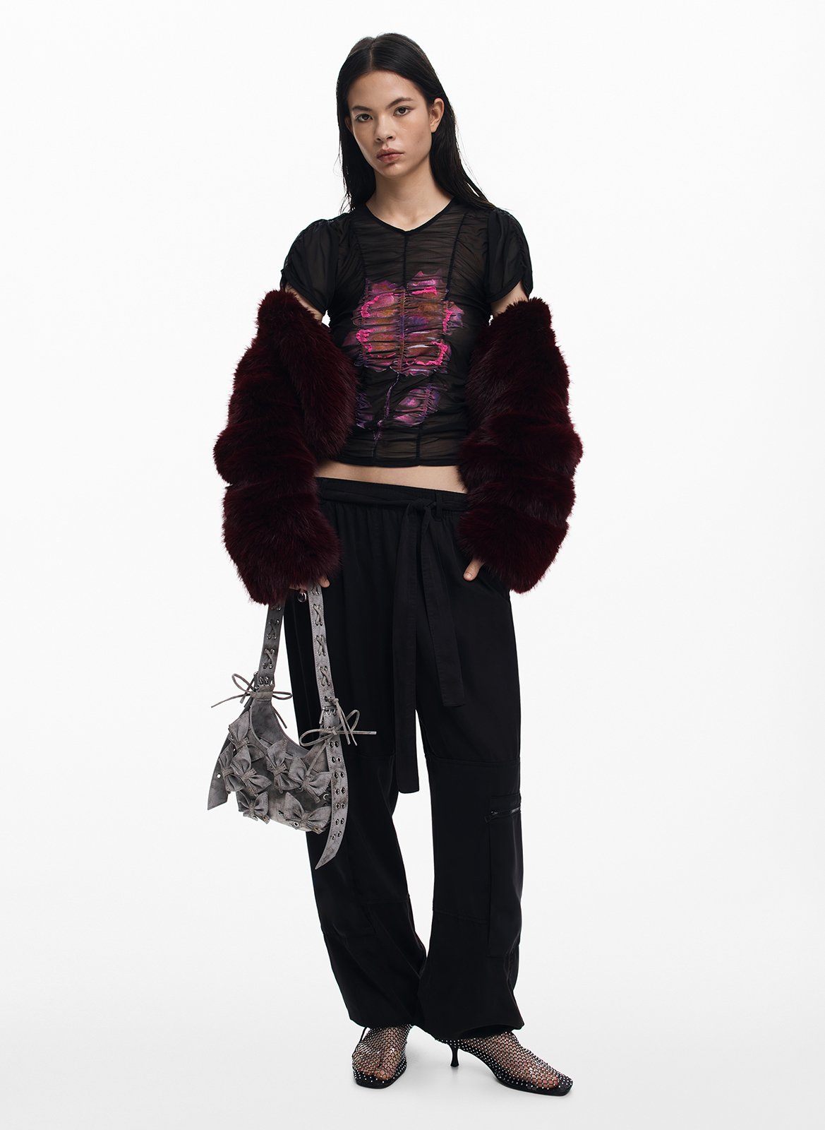 Top ajusté col rond imprimé DESIGUAL Noir