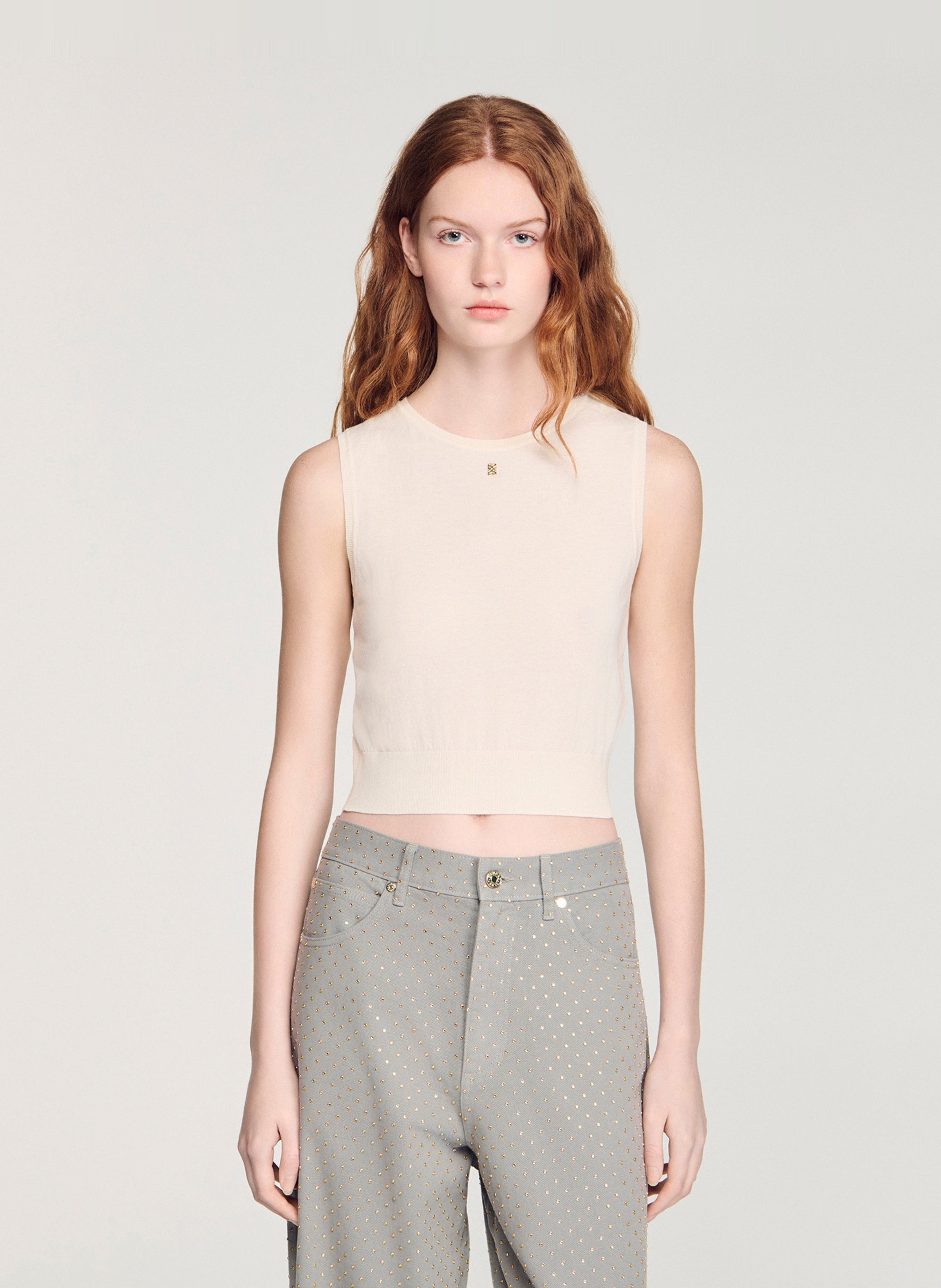 Ronde hals top in gemengd katoen SANDRO