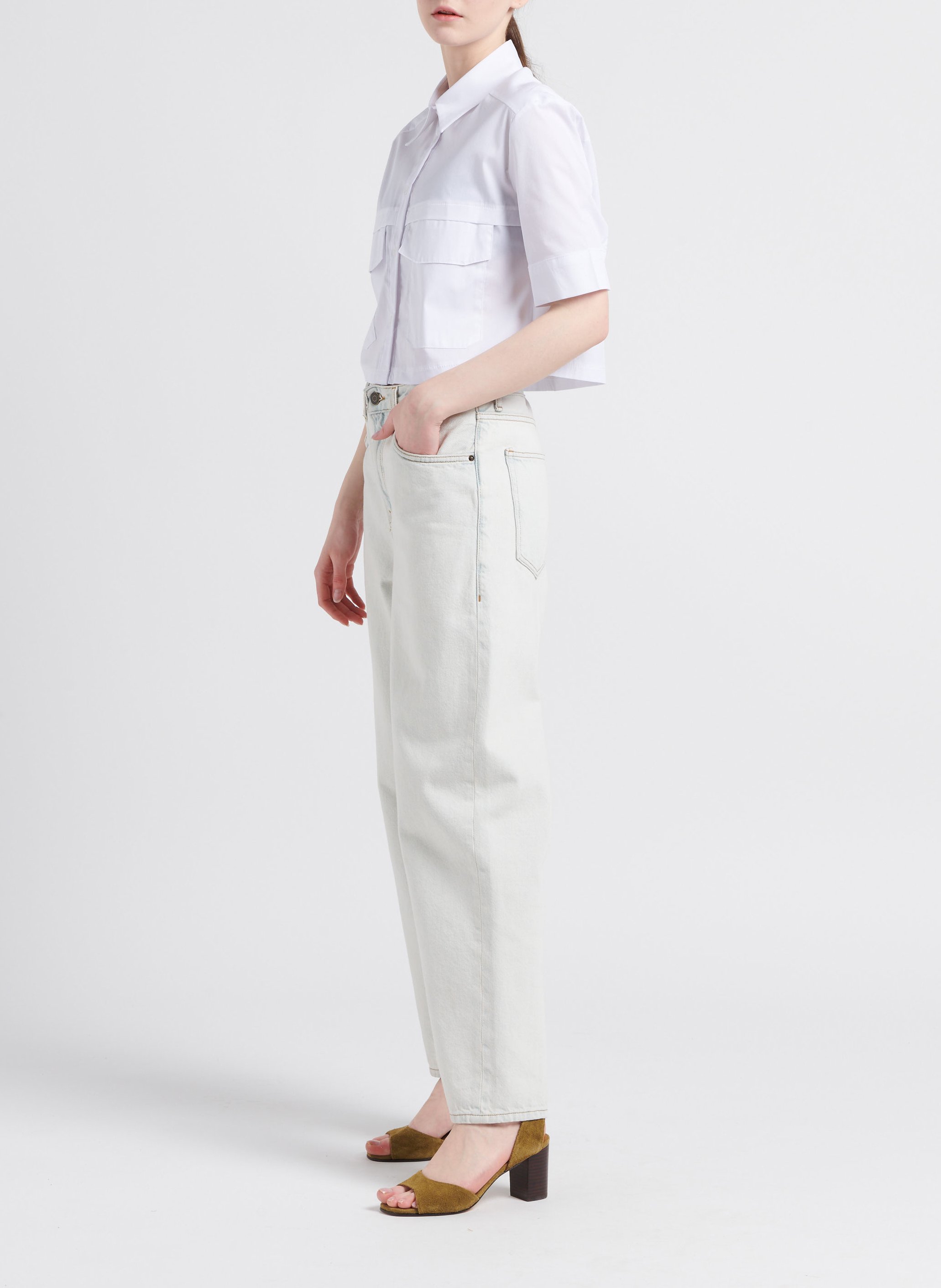 Cropped cotton-blend shirt IMPERIAL White