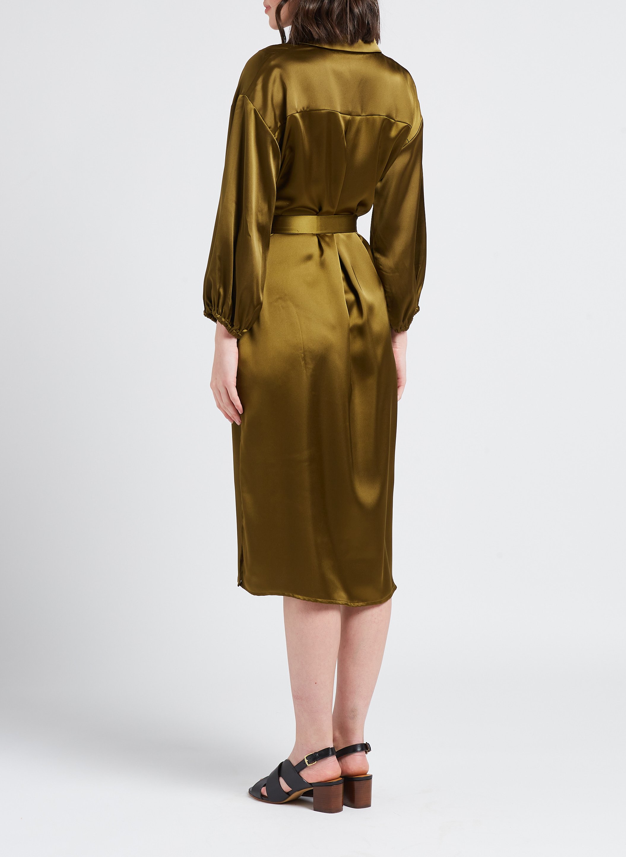 Halflange overhemdjurk met satijnglans MOSS COPENHAGEN Groen