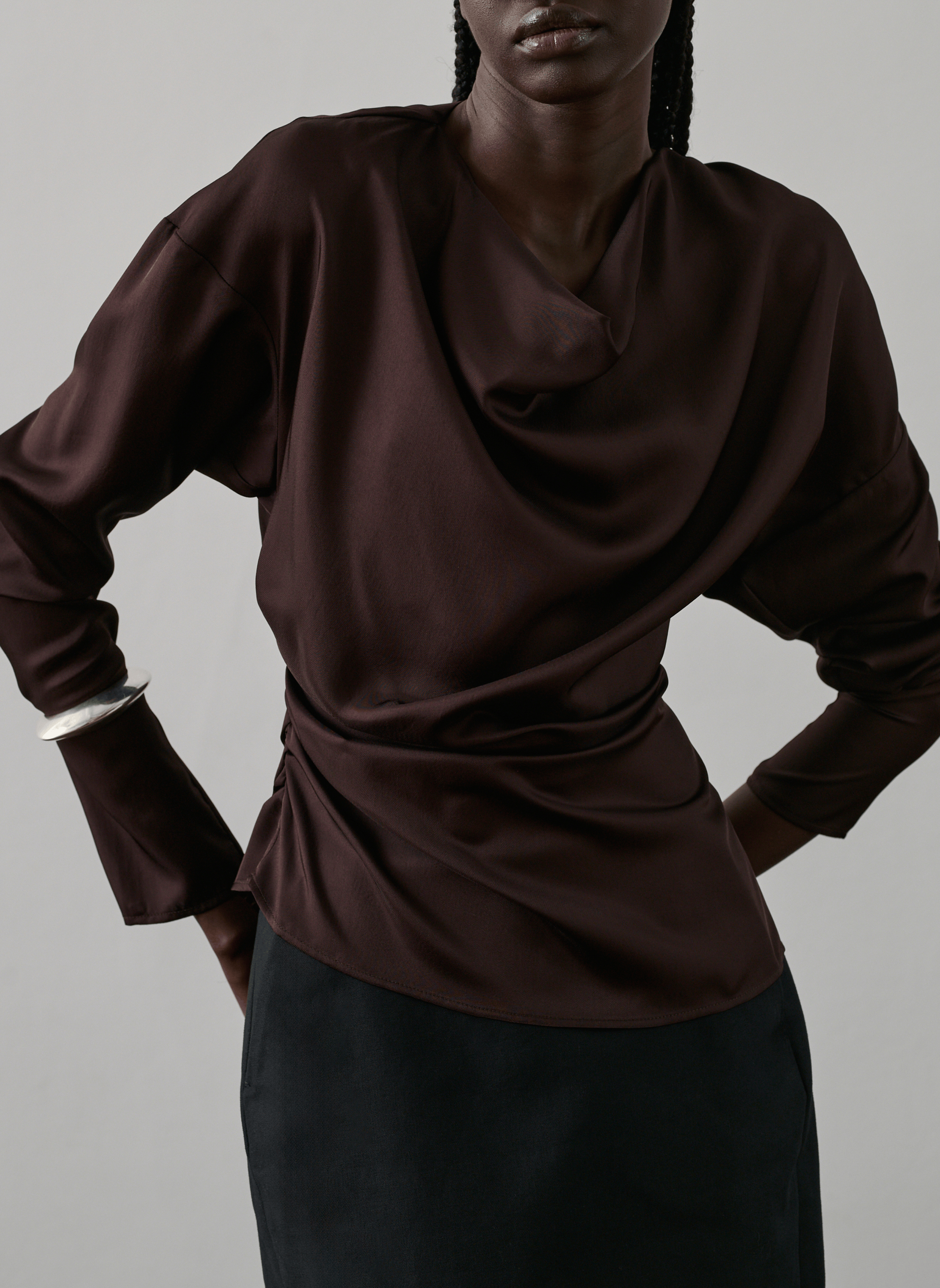 Fitted asymmetrical blouse with cowl neck SOEUR Plums