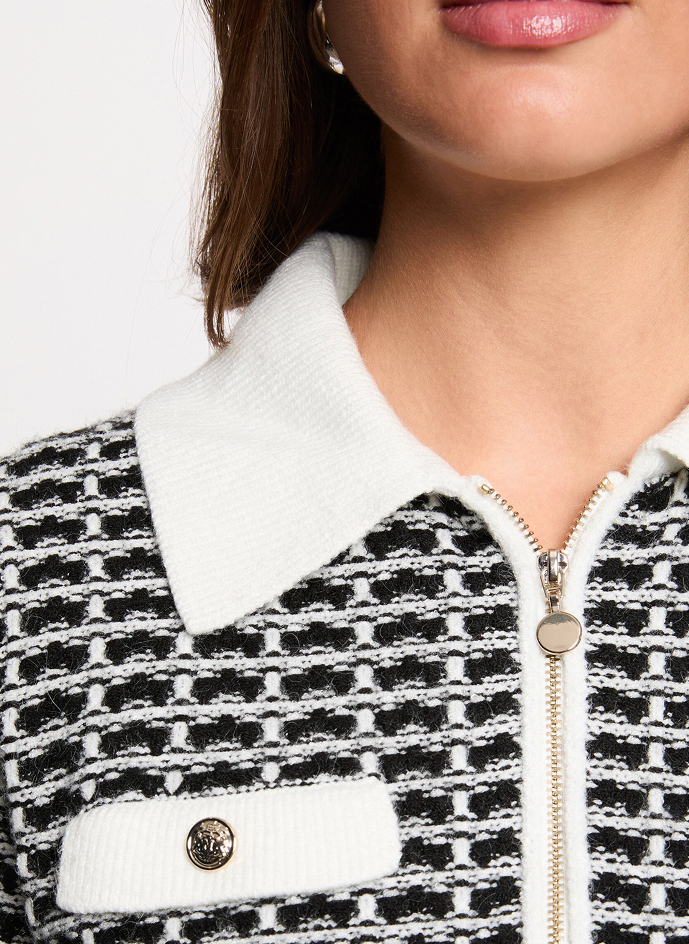 Zip-up Chevron Knit Jacket MORGAN Black
