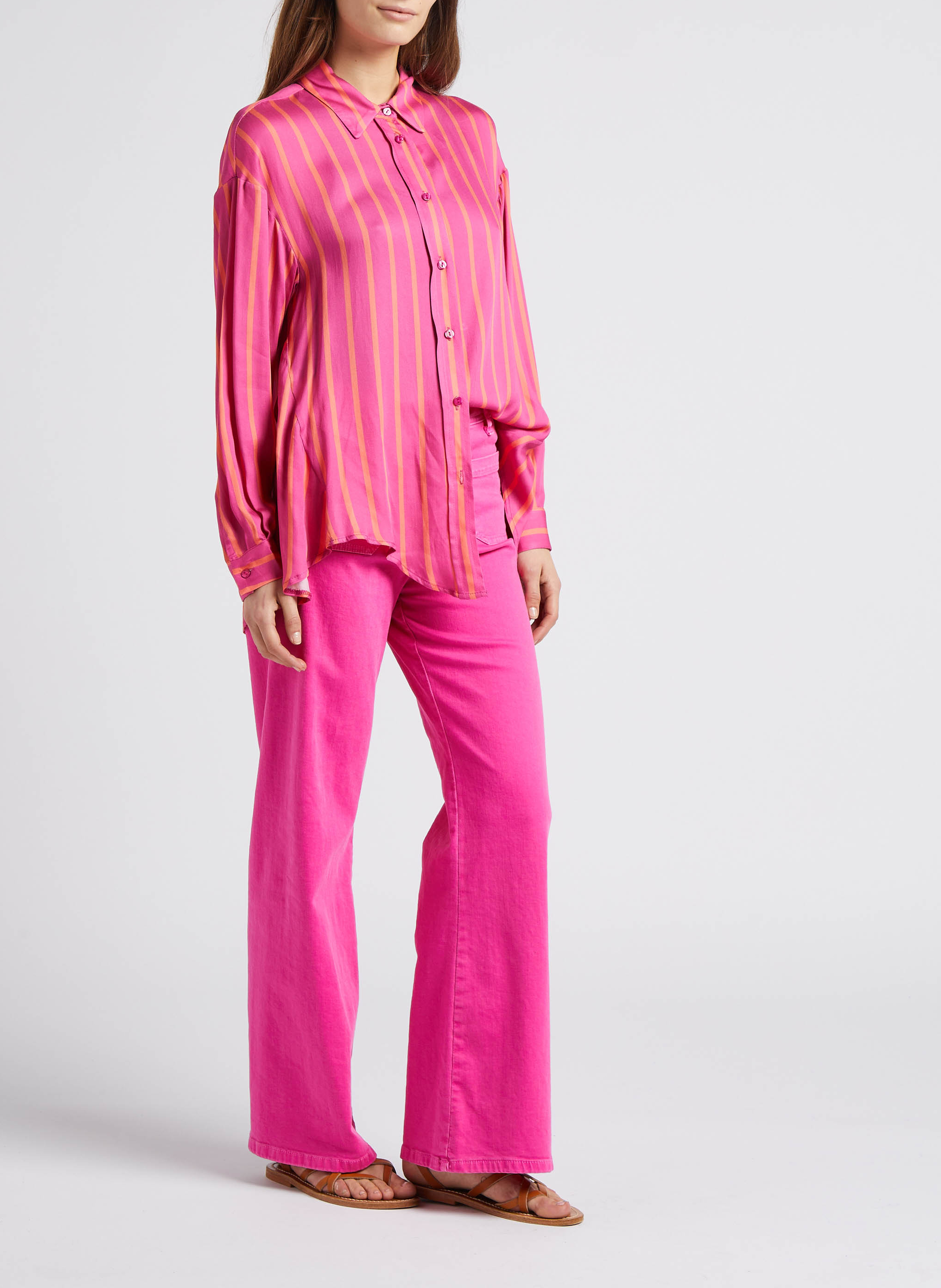 Gestreepte blouse met klassieke kraag PLEASE Roze