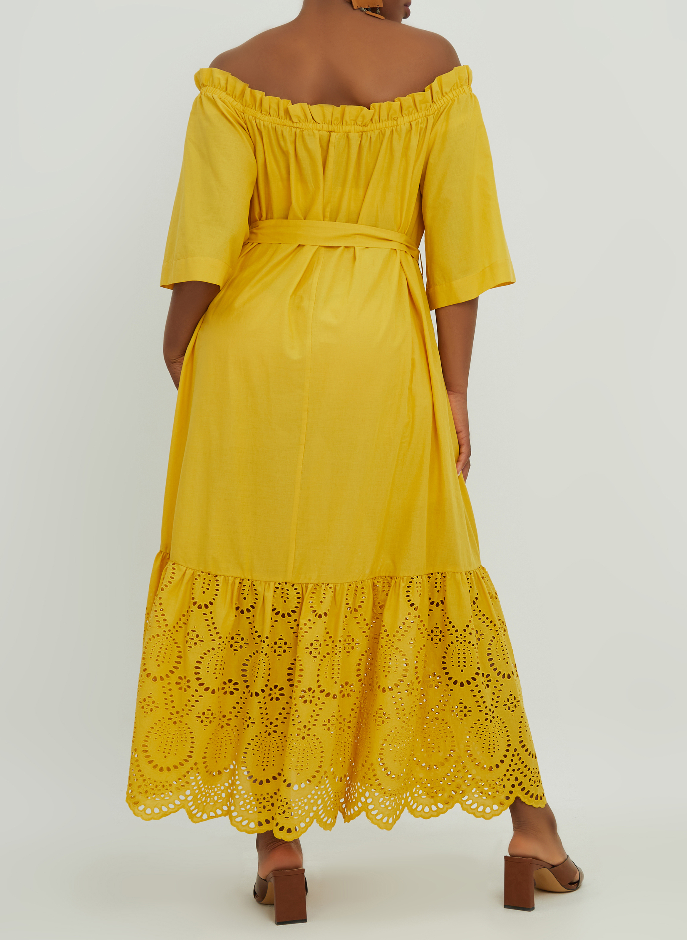Strapless cotton midi dress MAT FASHION Yellow