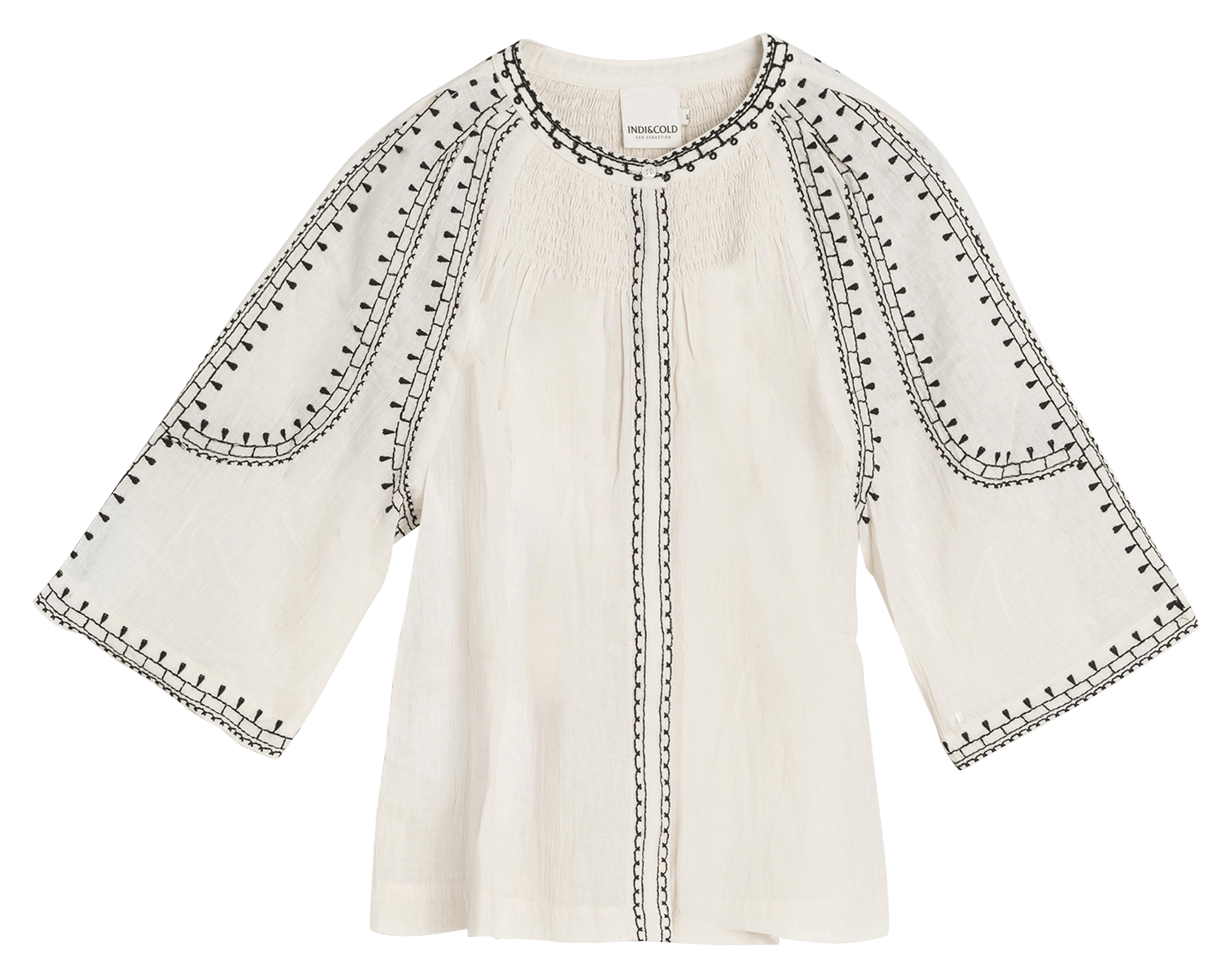 Bluse aus Bio-Baumwolle mit Rundhalskragen INDI & COLD Beige
