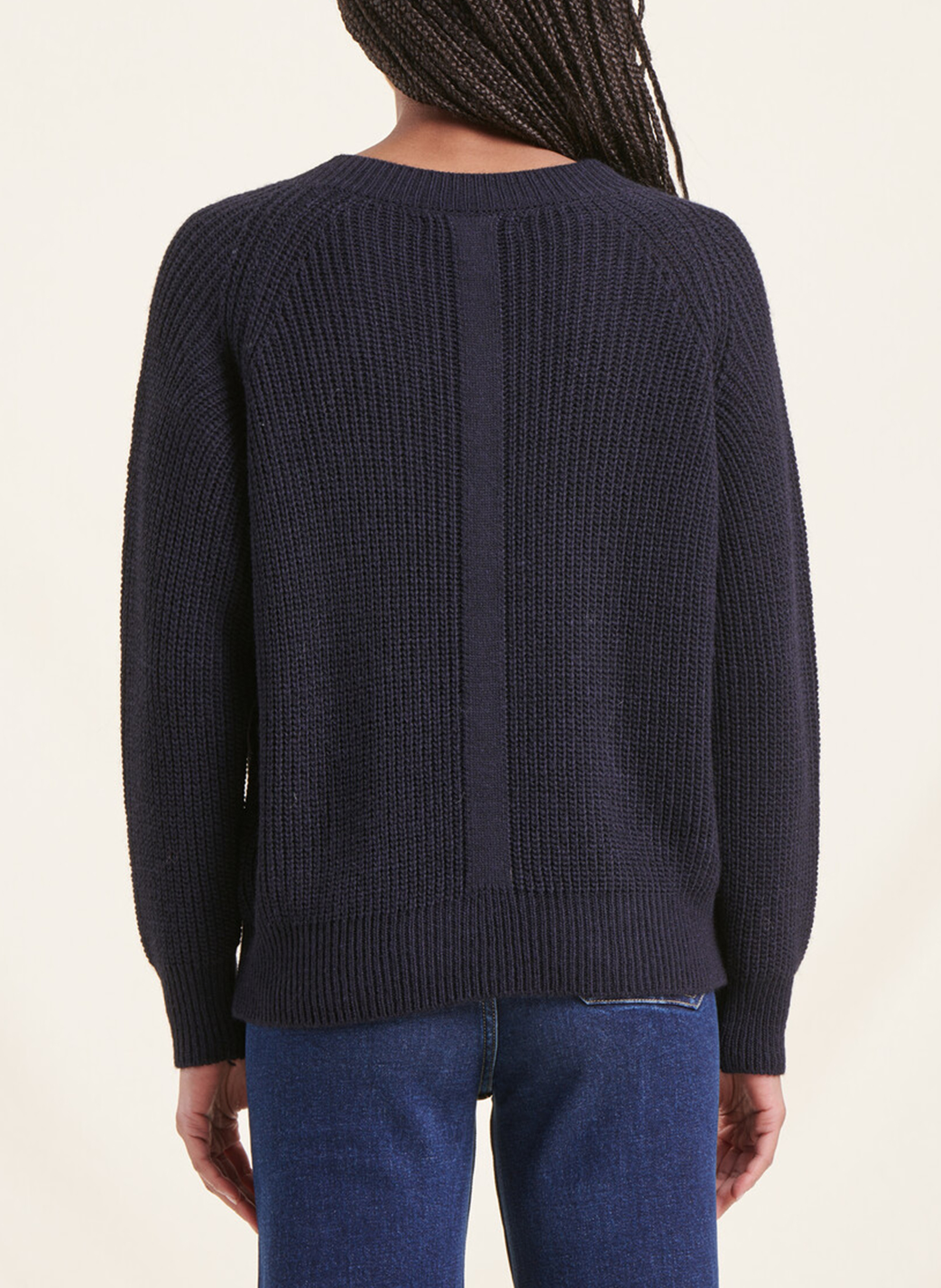 Mixed-knit straight V-neck sweater LA FEE MARABOUTEE Blue