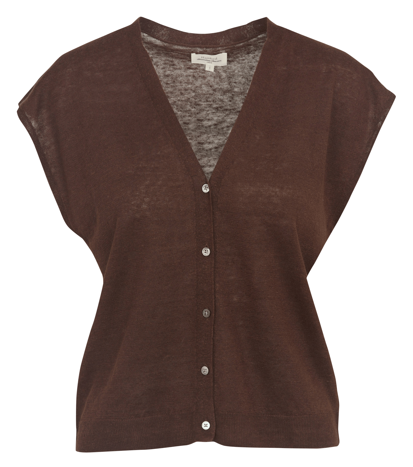 Wijdvallend mouwloos vest met V-hals van linnen HARTFORD Bruin