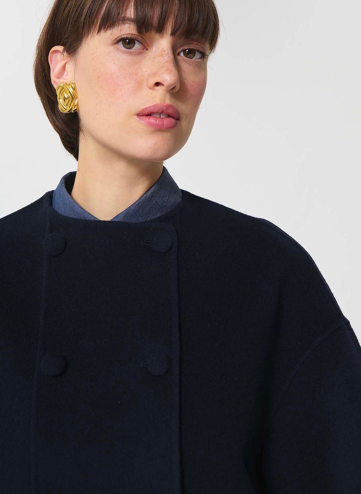 Rechte mantel met ronde kraag van gemengde wol TARA JARMON Blauw