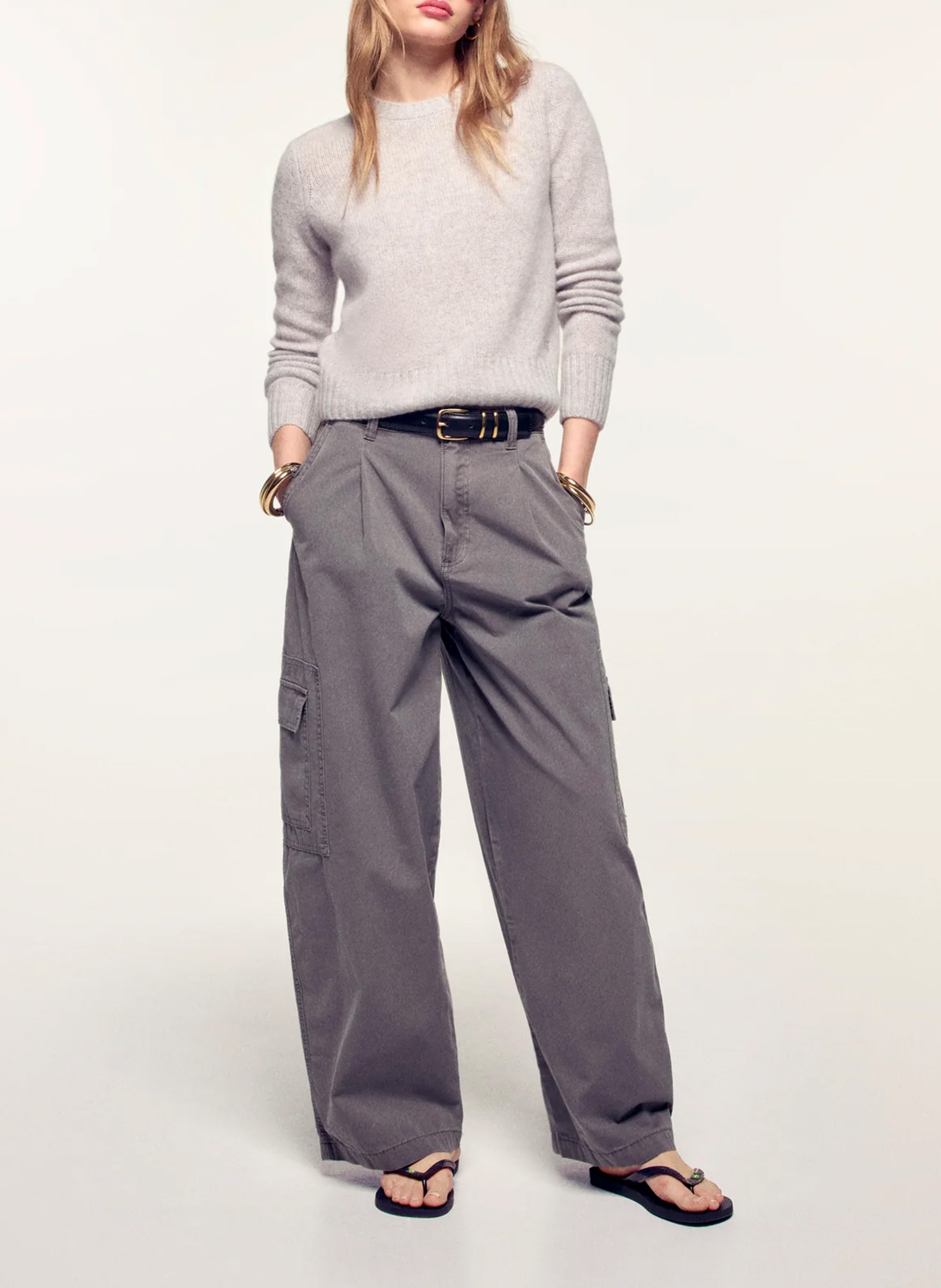 Straight cotton sweater with round neck FROM FUTURE Grey