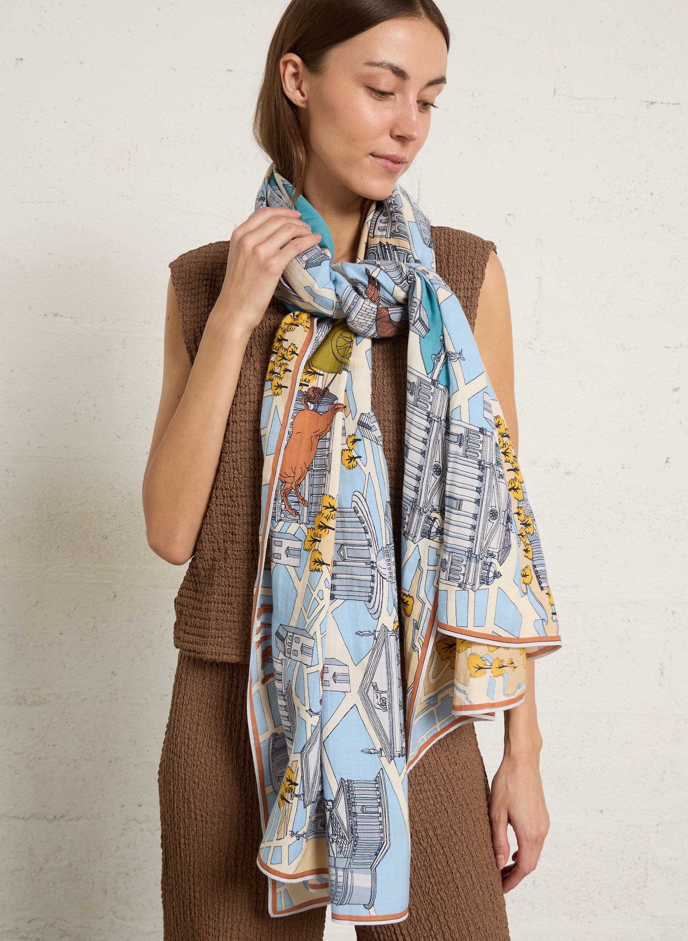 Printed cotton and silk floaty scarf INOUI EDITIONS
