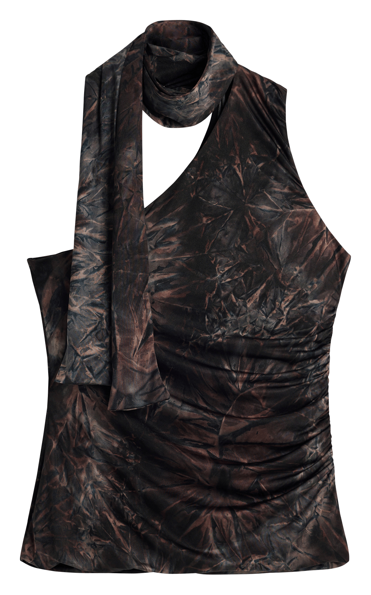 Ärmelloses Top mit Schal-Kragen und Print DESIGUAL Braun