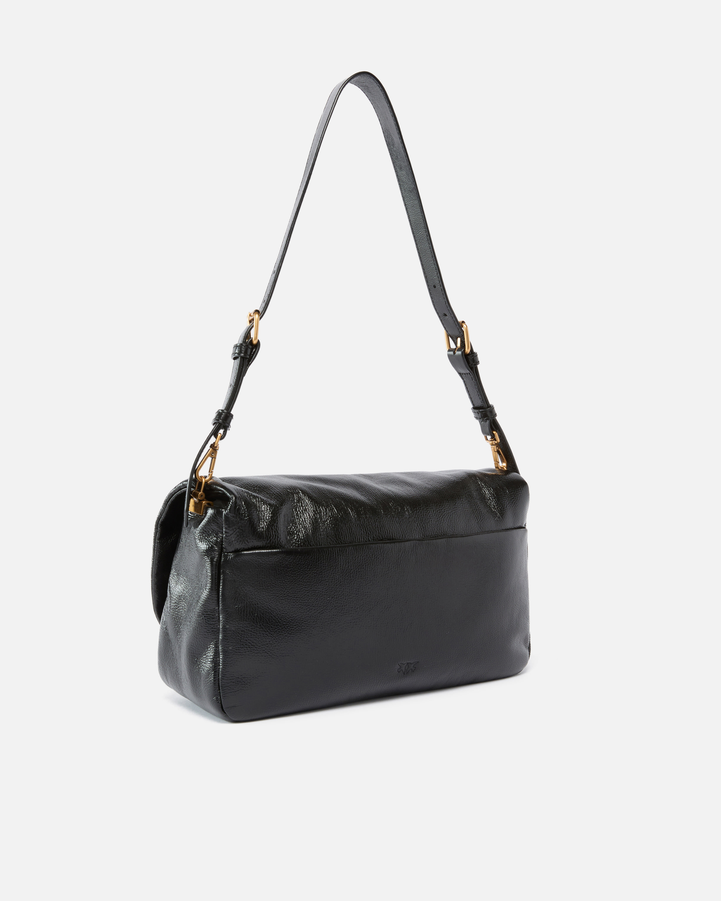 Sac à bandoulière moyen love bag click soft horizontal handle en cuir brillant PINKO Noir