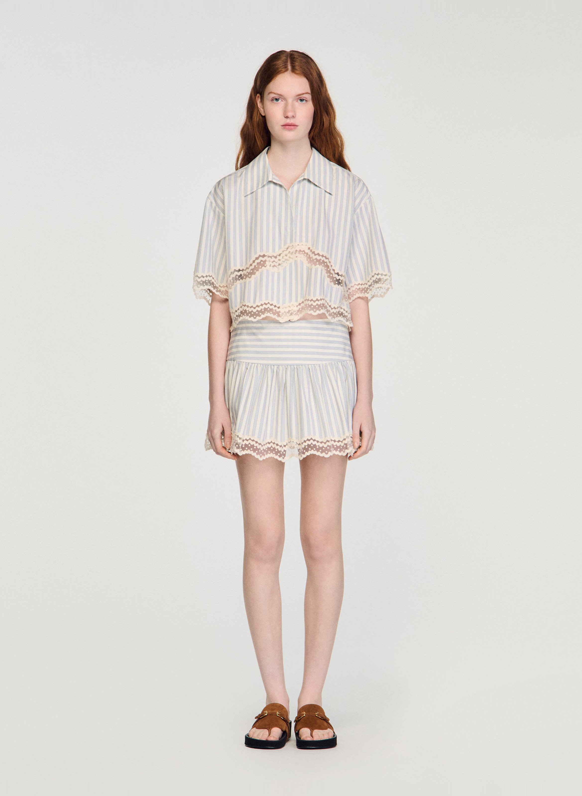 Jupe courte rayée SANDRO Beige