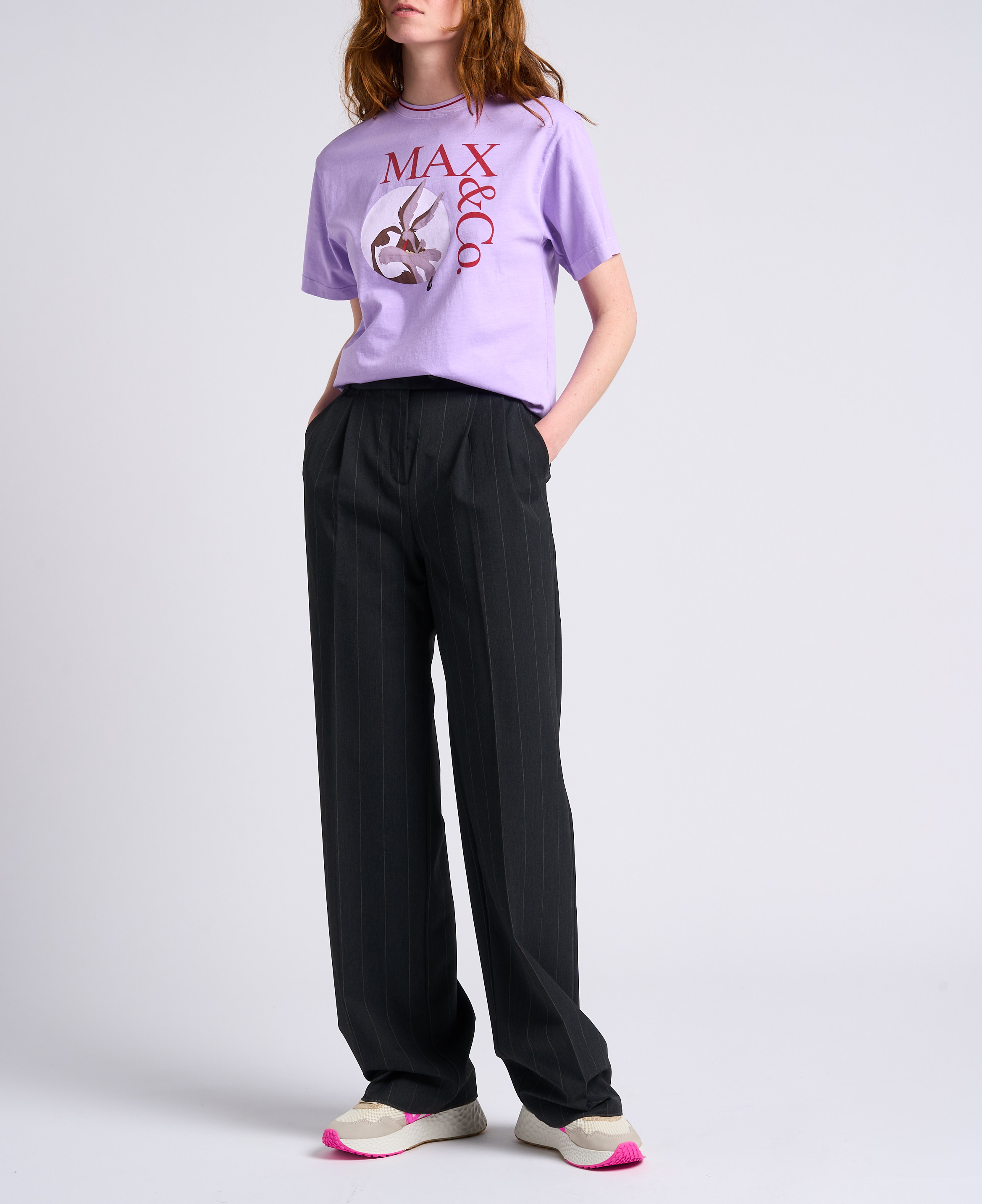 Rundhals-T-Shirt aus Baumwolle mit Siebdruck MAX&Co. Violett