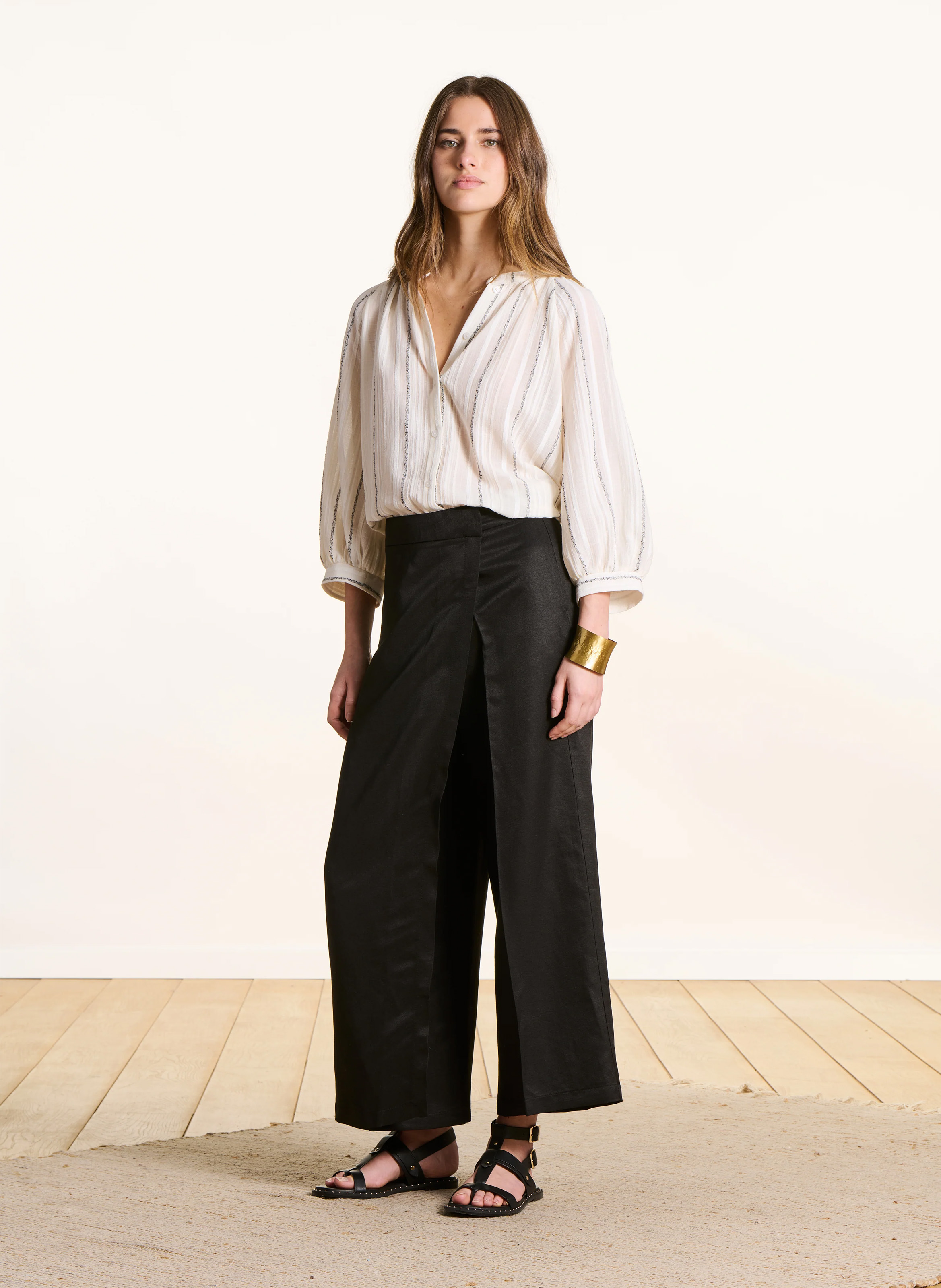 Wide 7/8 length linen blend pants LA FEE MARABOUTEE Black