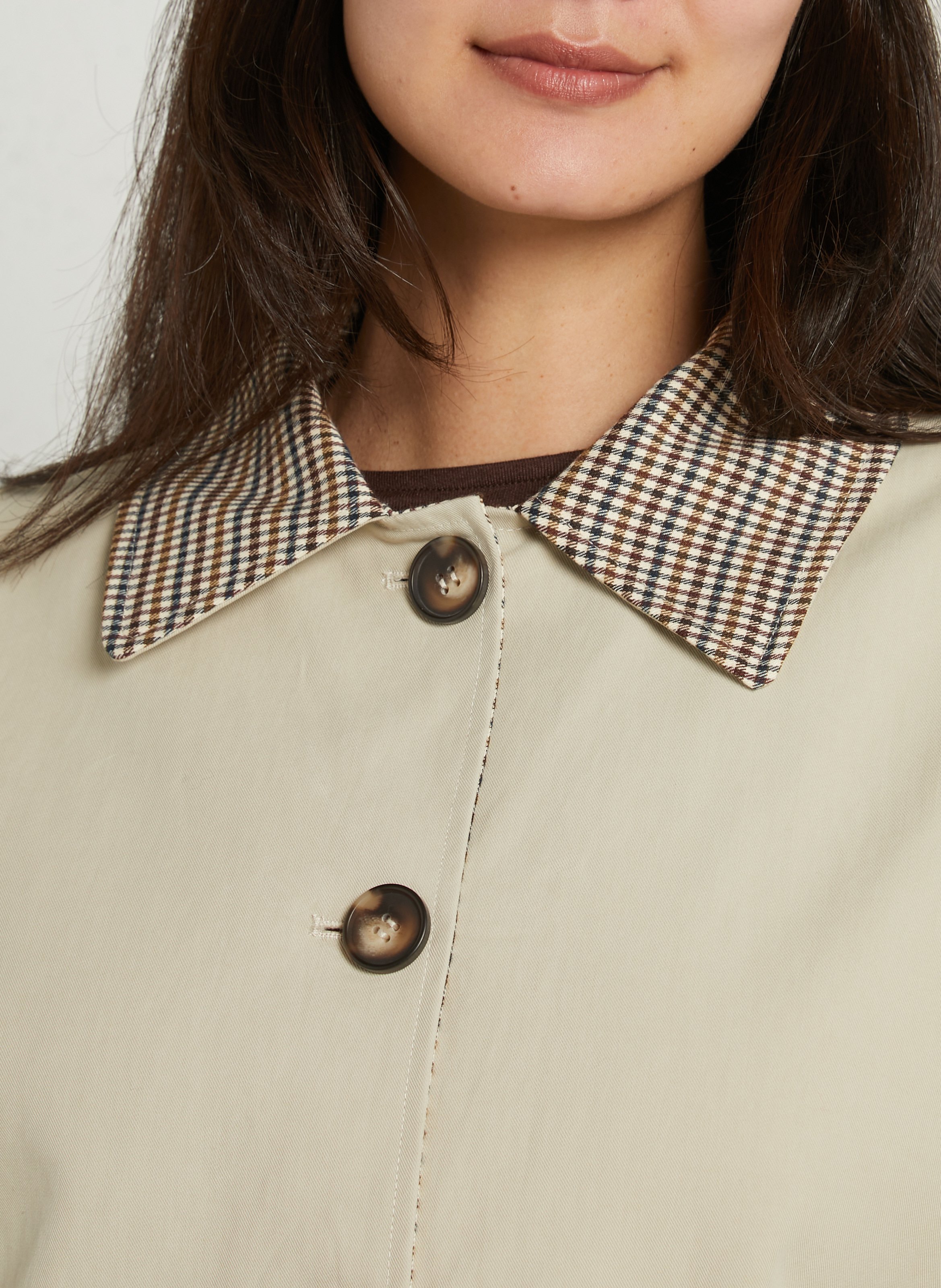Veste droite col rabattu en coton imprimé SUNCOO Beige