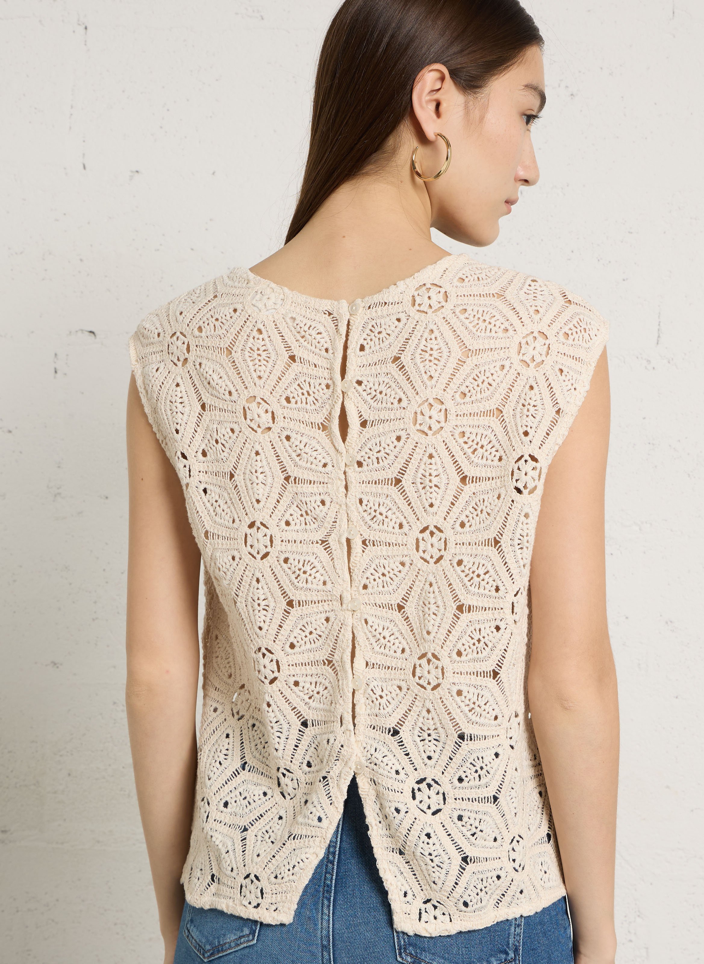 Top col rond en crochet SUD EXPRESS Beige