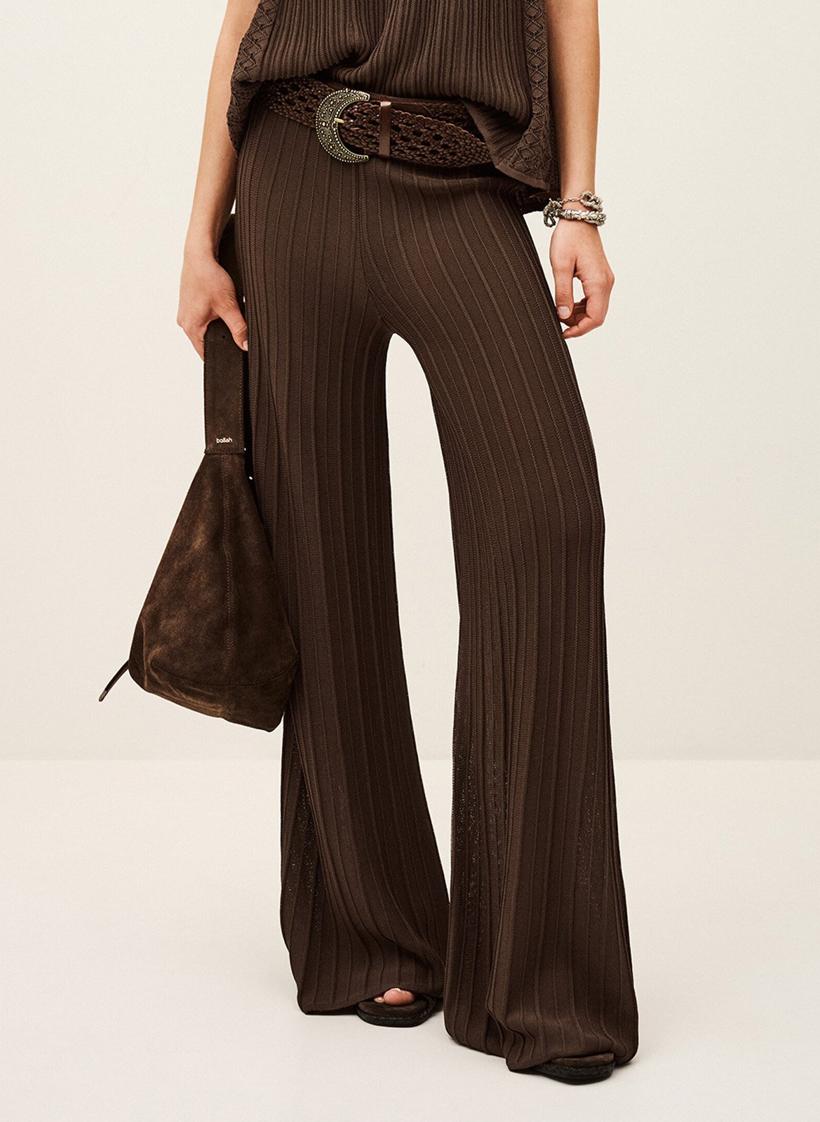 Wijde elastische broek uni BA&SH Bruin
