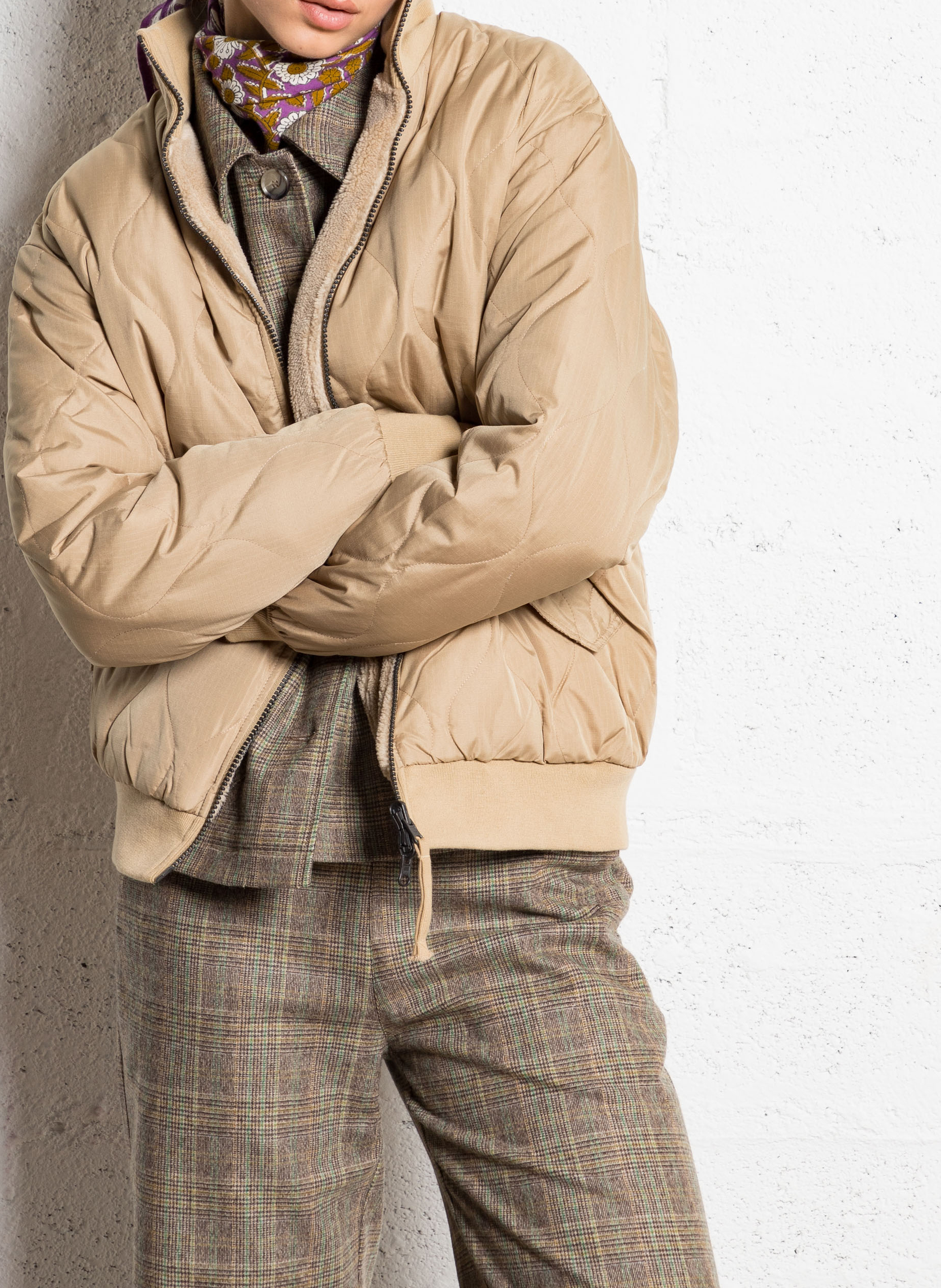 Reversible straight jacket with high collar TAION Beige