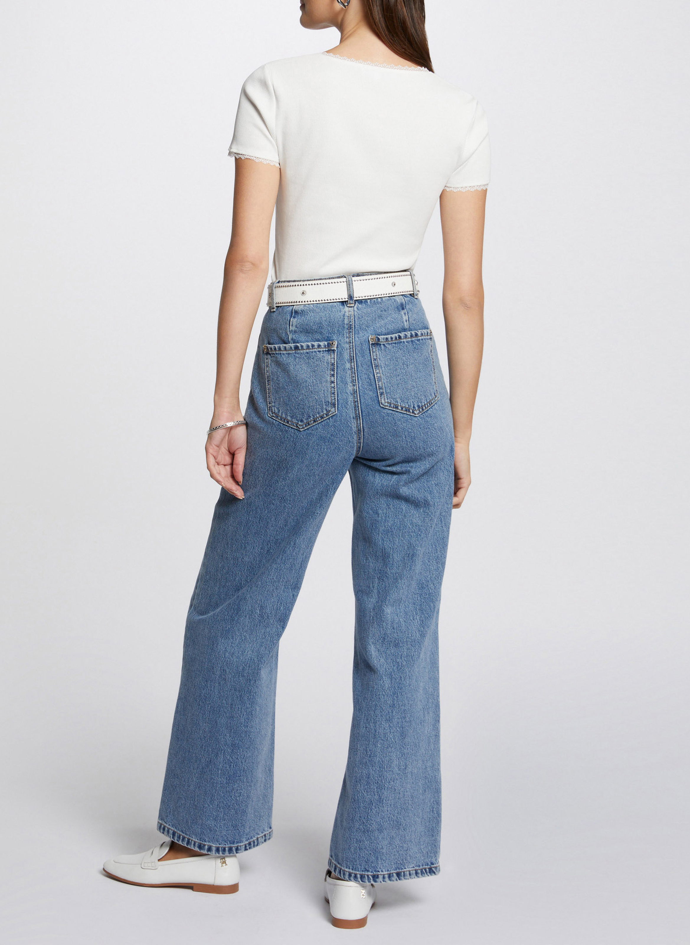 Tee-shirt dentelle en coton mélangé MORGAN Blanc