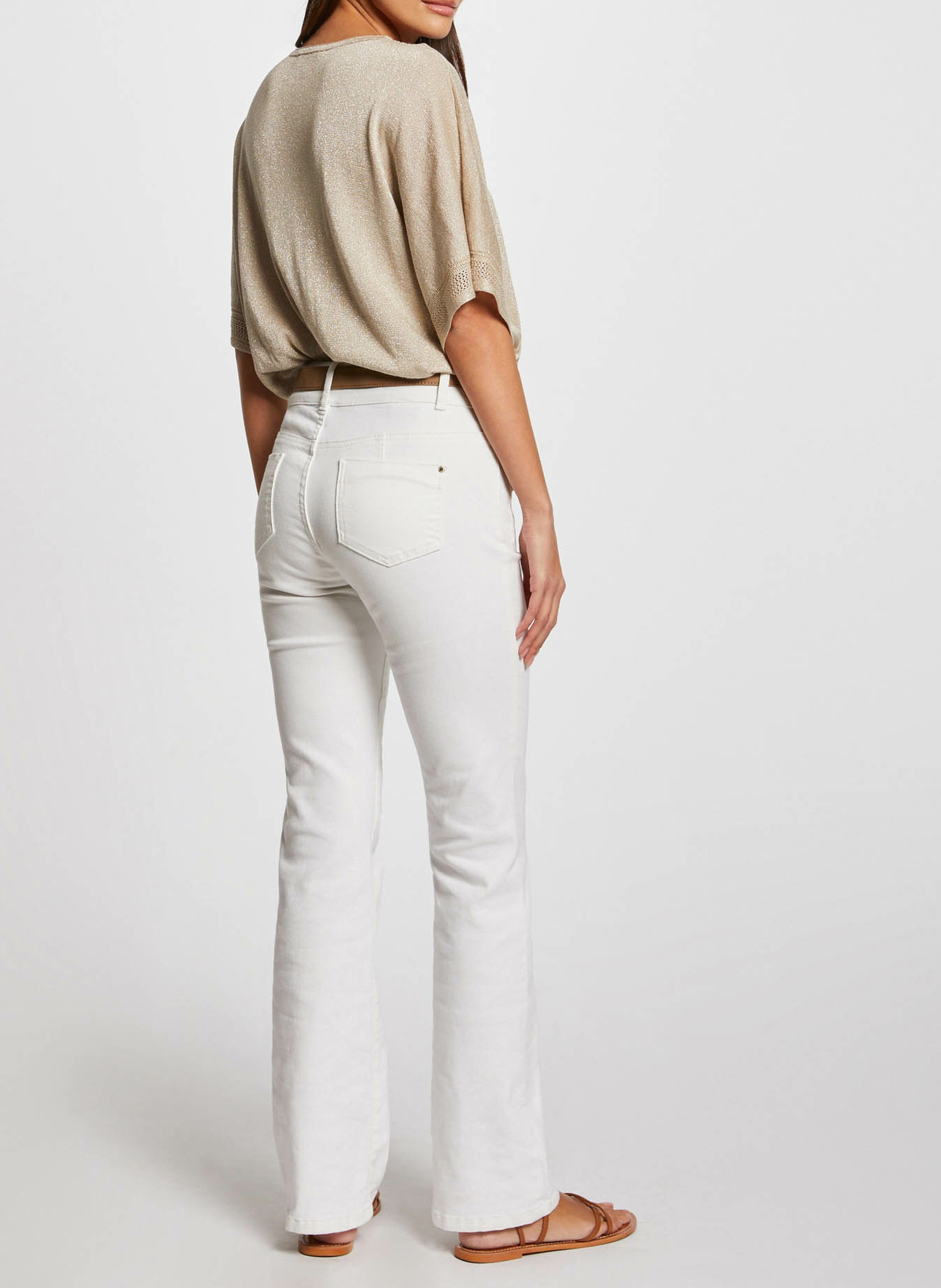 Gerade geschnittener Pullover mit V-Ausschnitt und Metallic-Dekor MORGAN Beige