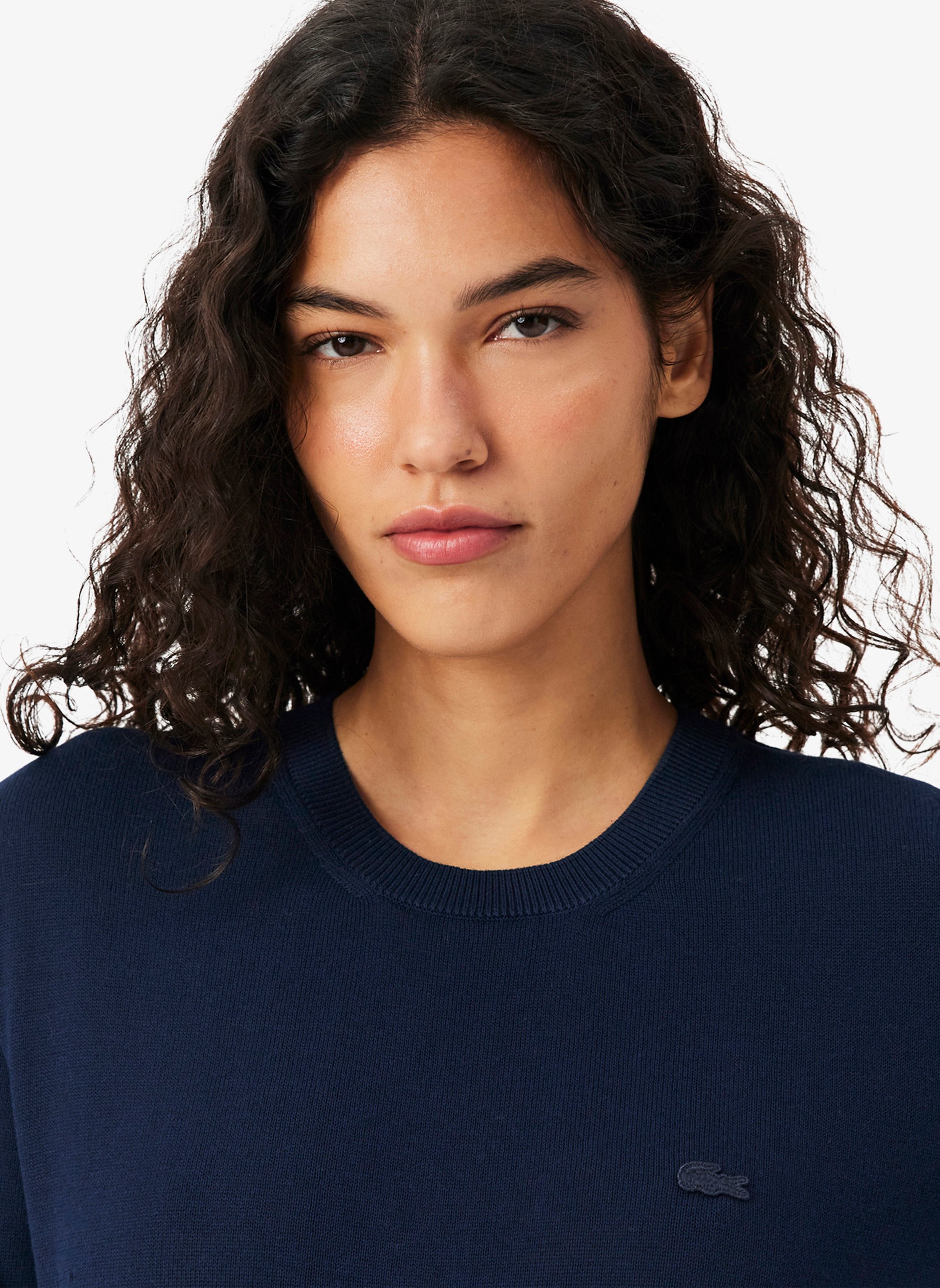 Pull droit col rond en coton LACOSTE Bleu